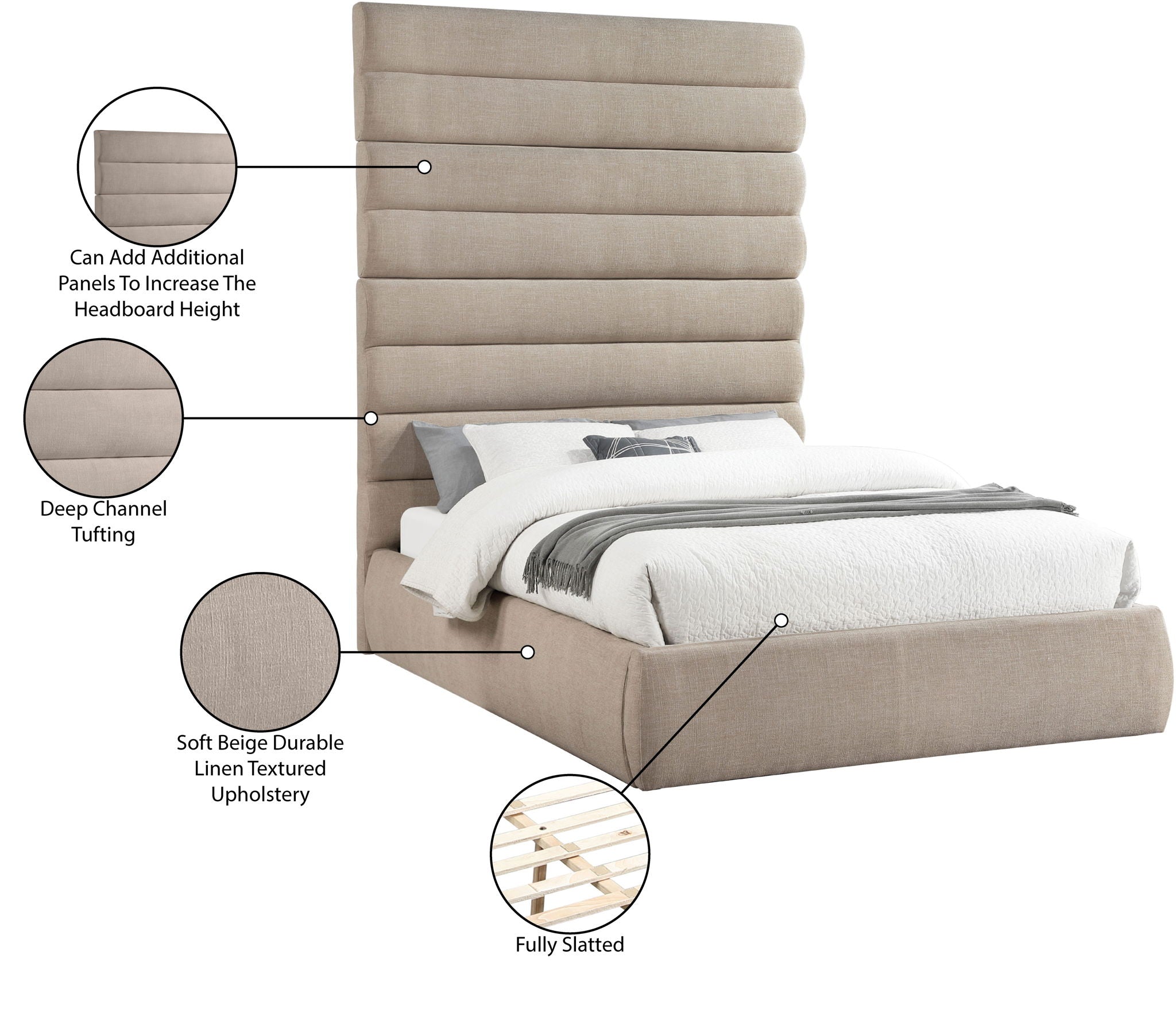 Adam - Linen Fabric Bed With 89" Headboard