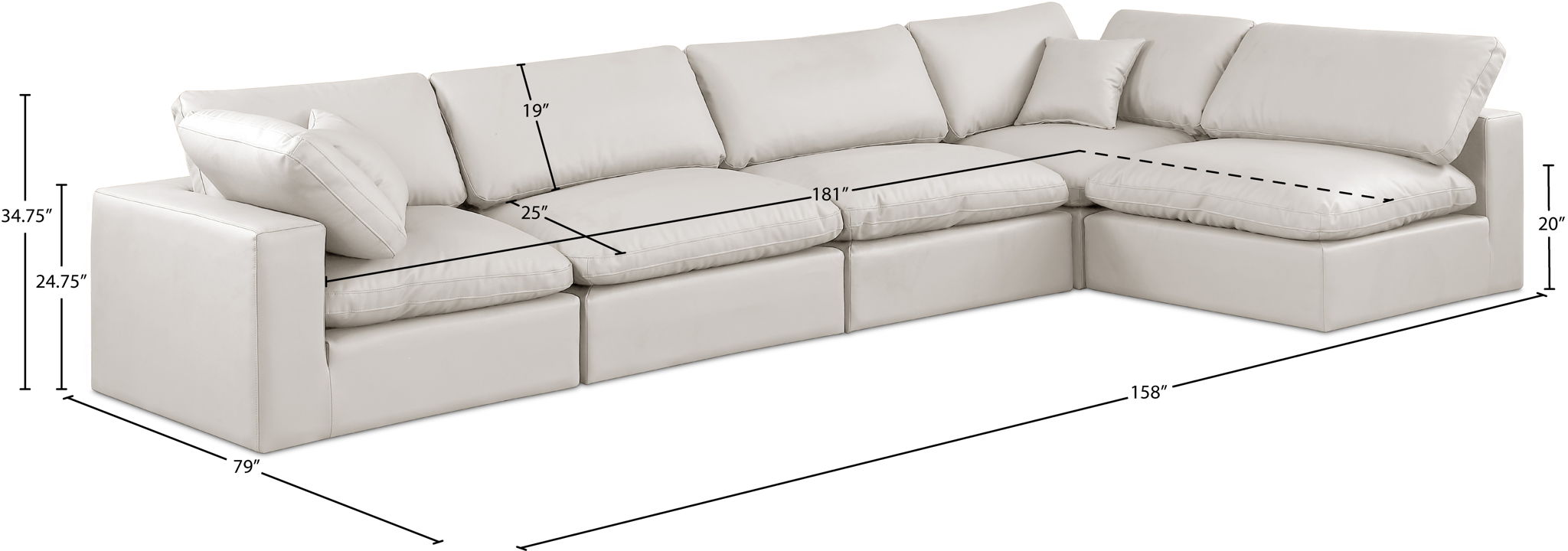 Comfy - 5 Piece Faux Leather Modular Sectional