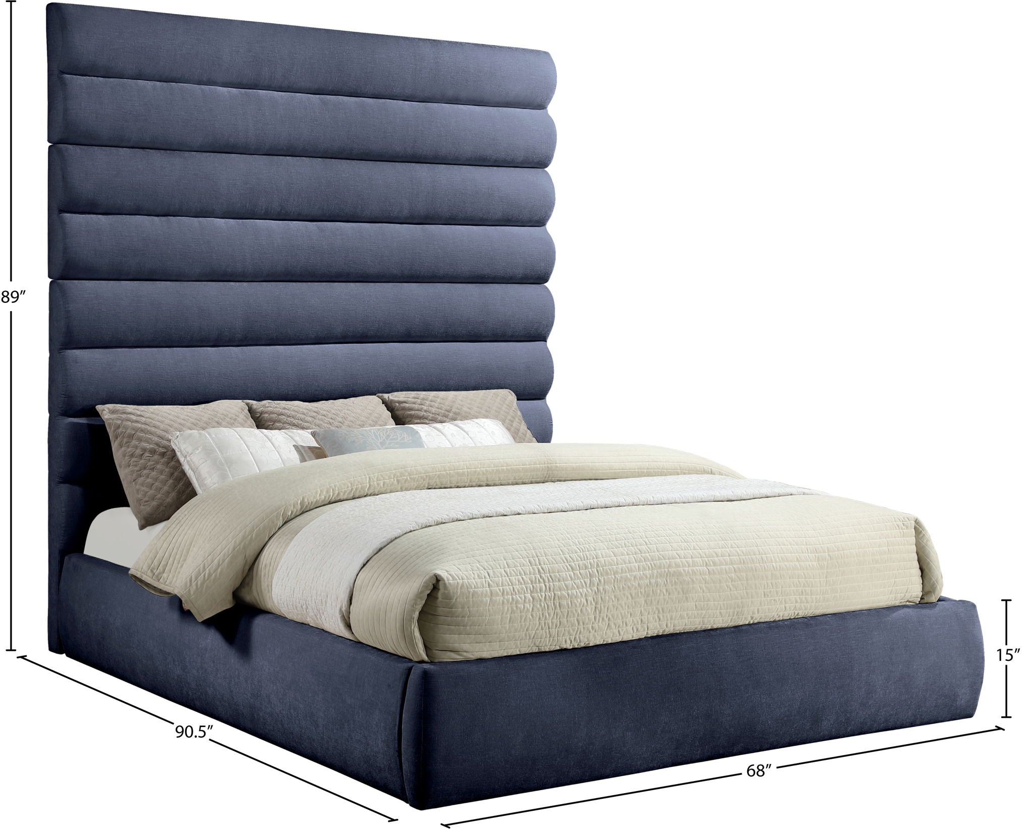 Adam - Chenille Fabric Bed With 89" Headboard