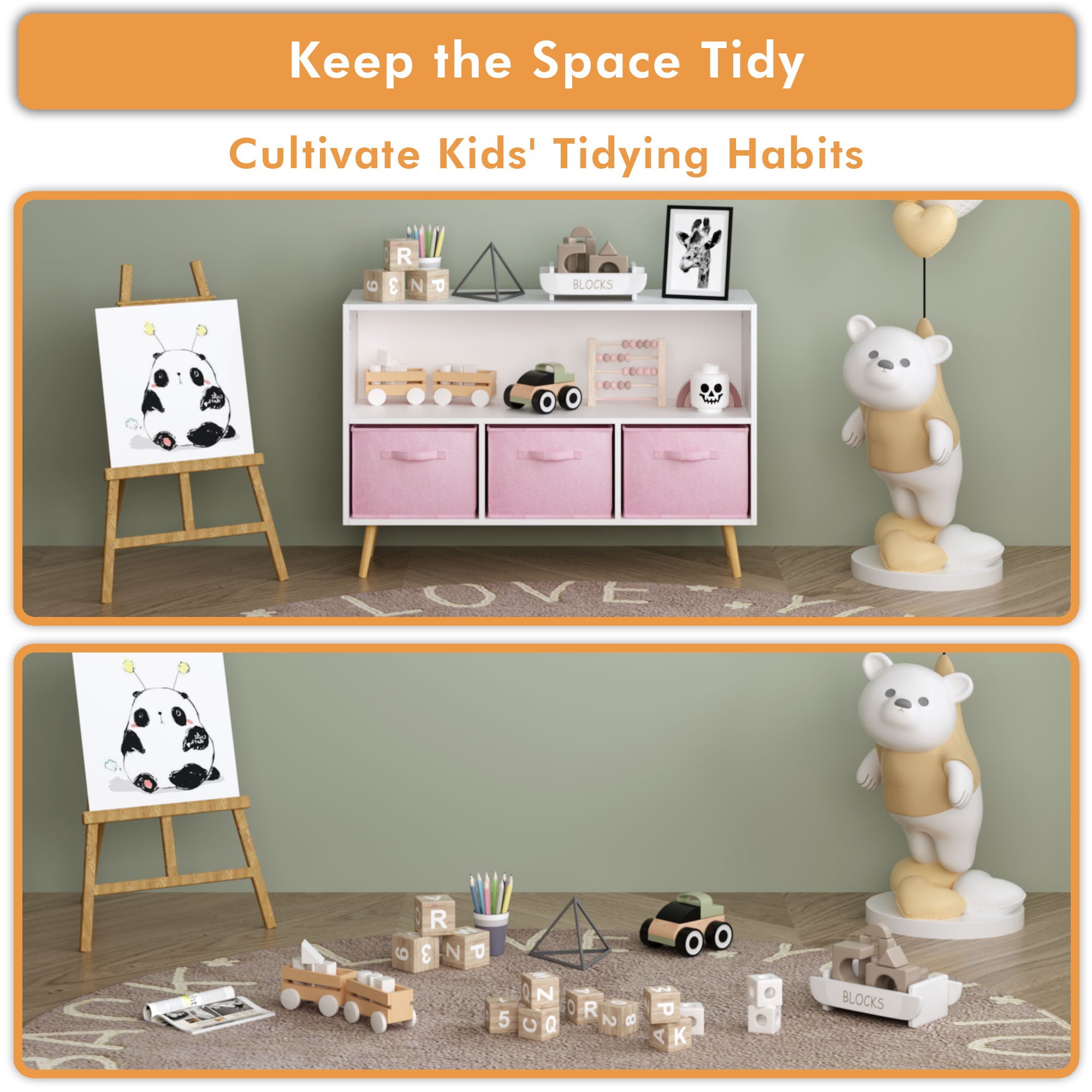 Bookcase With Collapsible Drawers, Book Display Organizer