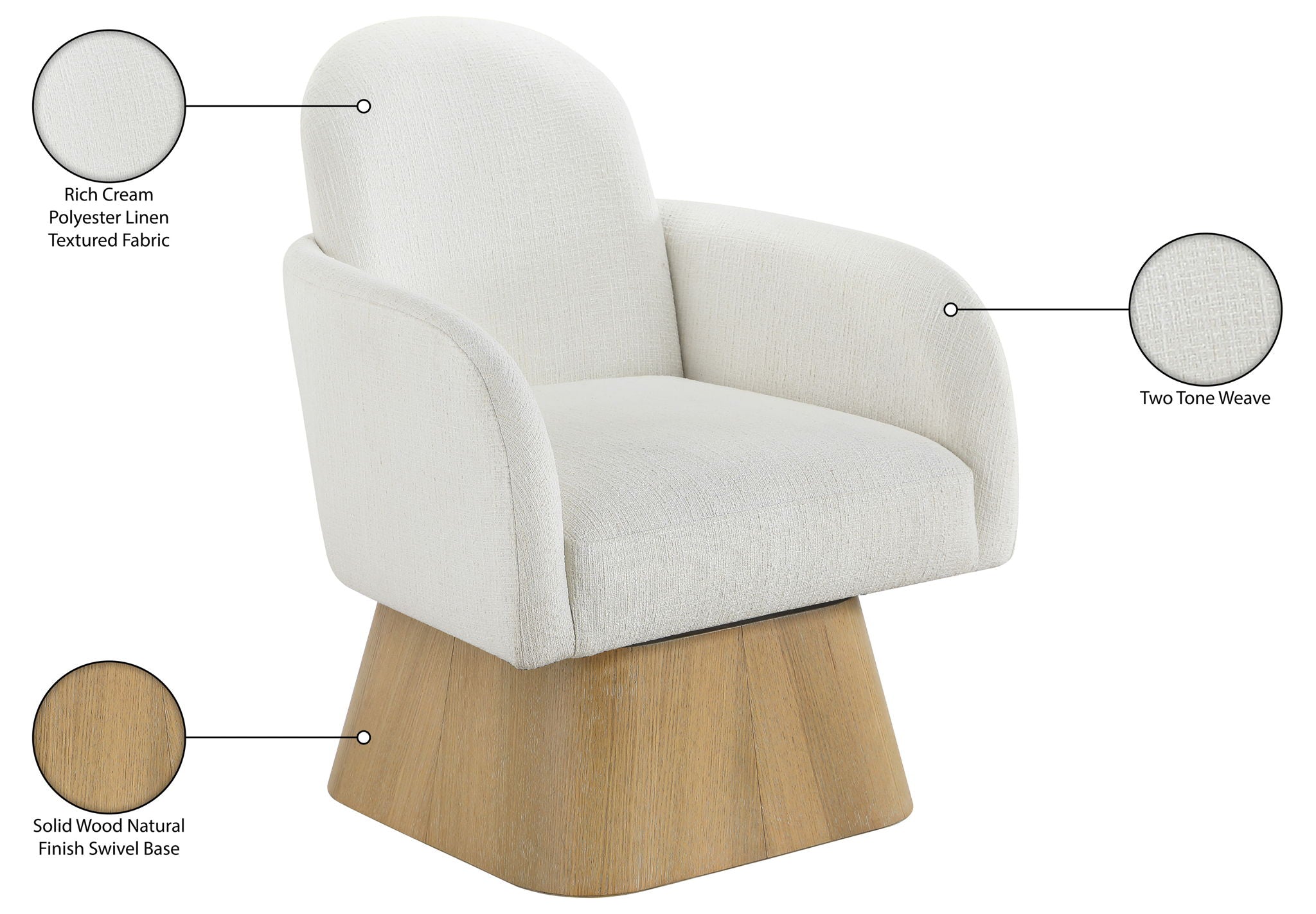 Marlowe - Linen Textured Fabric Upholstered Swivel Accent Chair - Stained Natural