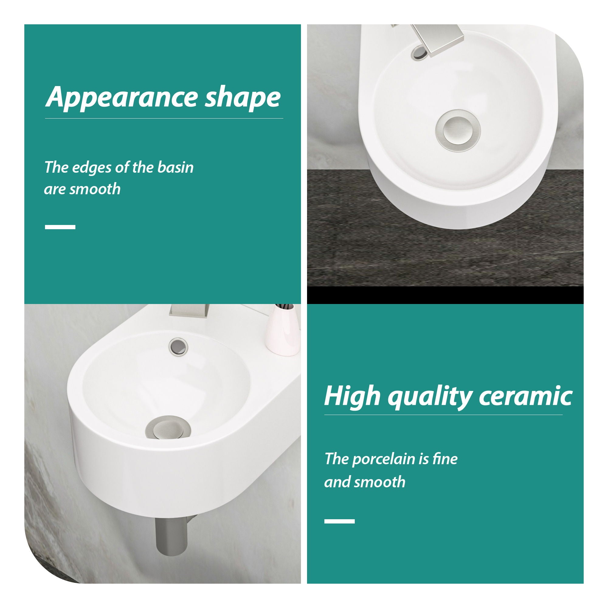 Modern Rectangle Wall Mount Bathroom Sink With Single Faucet Hole - White
