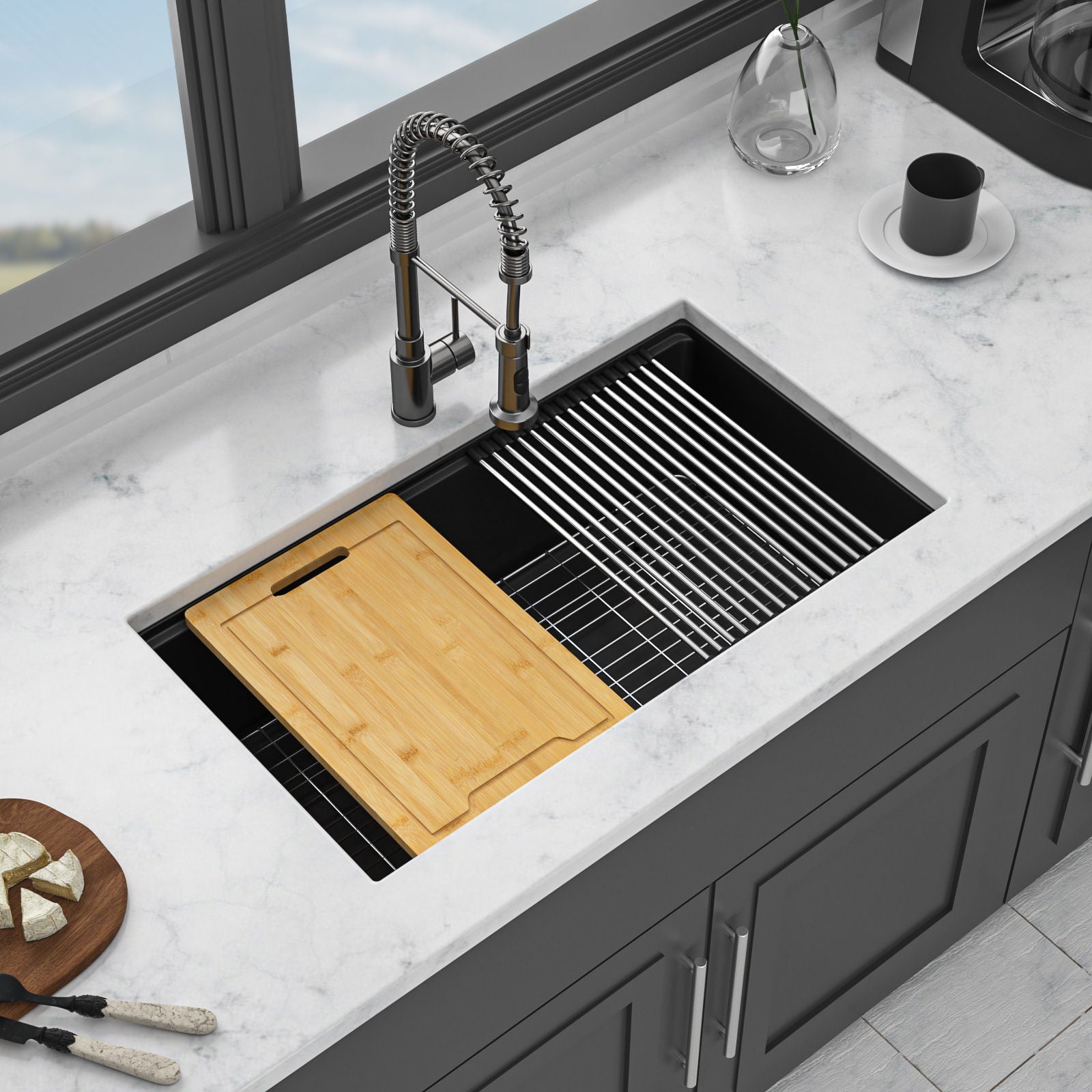 Quartz Kitchen Sink, Granite Composite Workstation Undermount