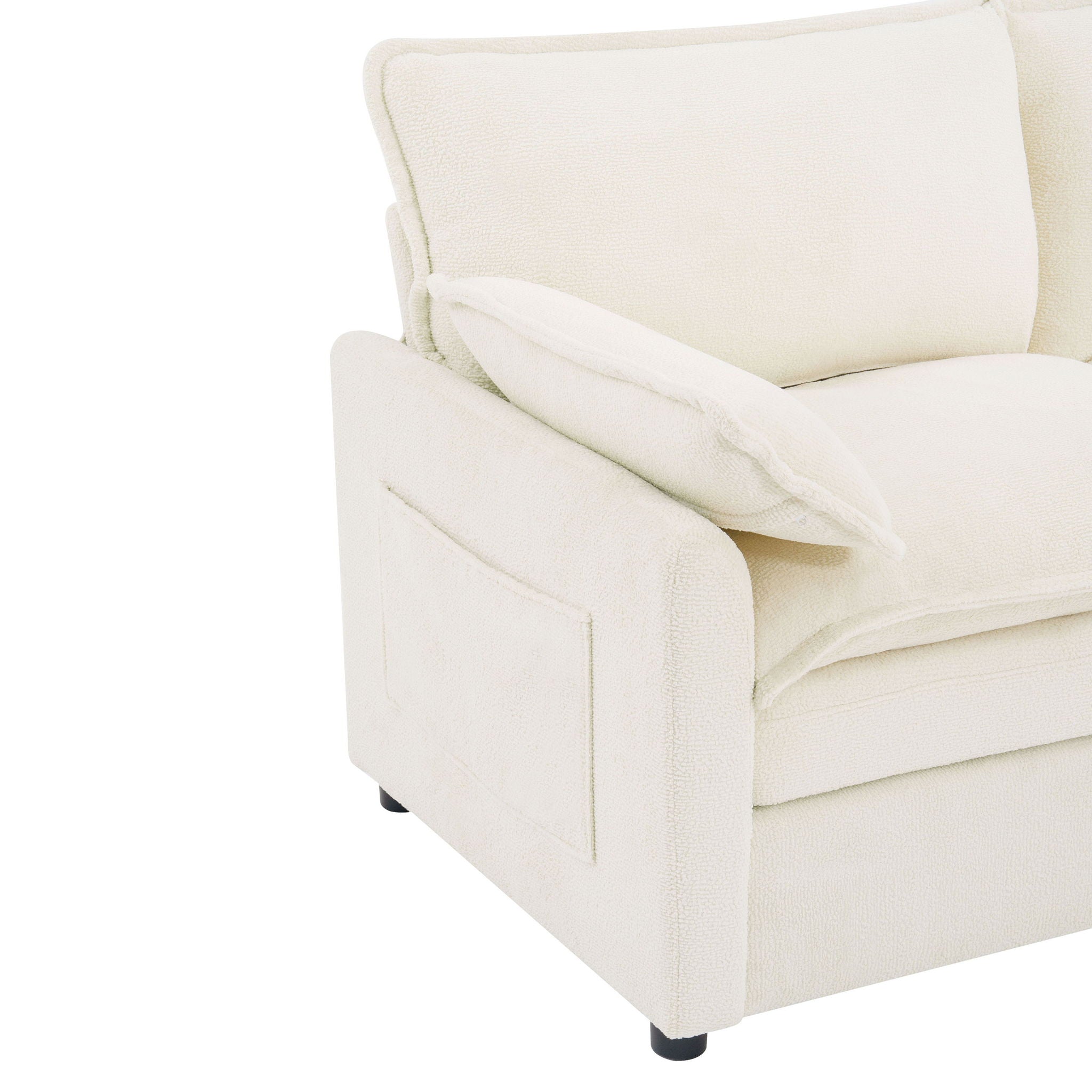 Modern Loveseat Sofa, Upholstered Couch With Side Storage Pockets