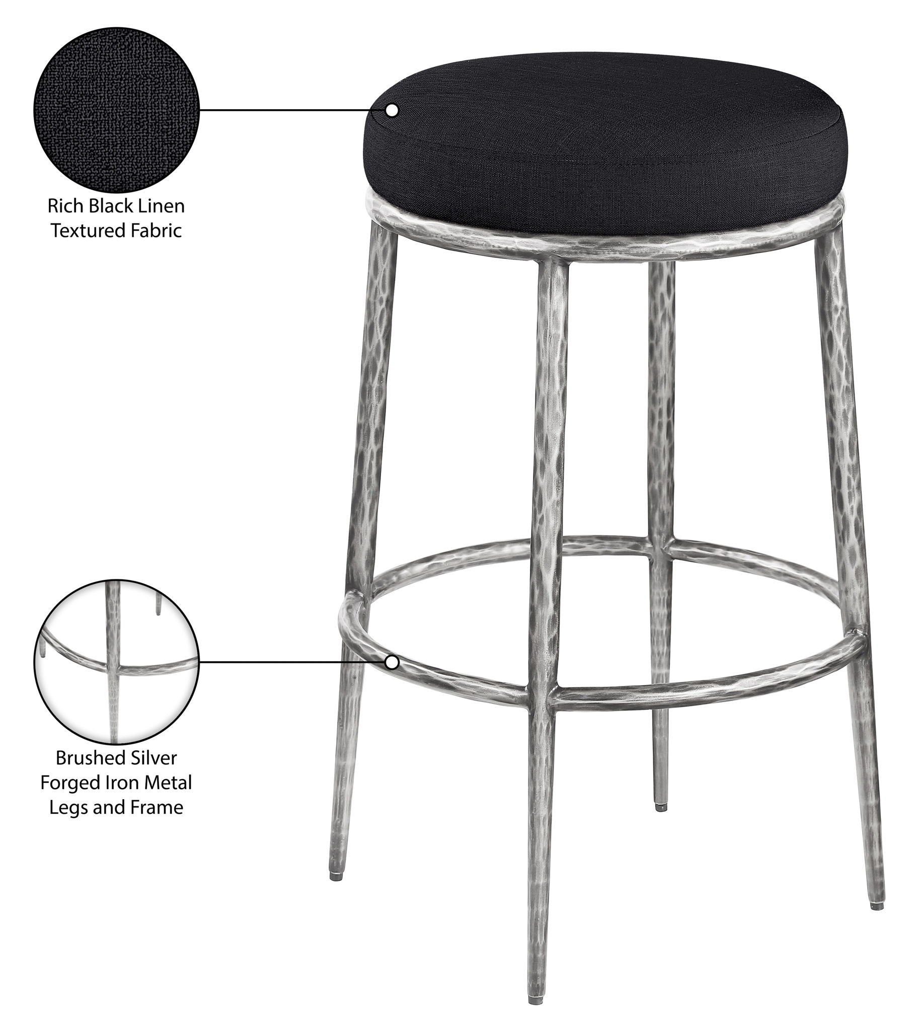 Ferro - Performance Fabric Upholstered Backless Bar Stool - Antique Silver