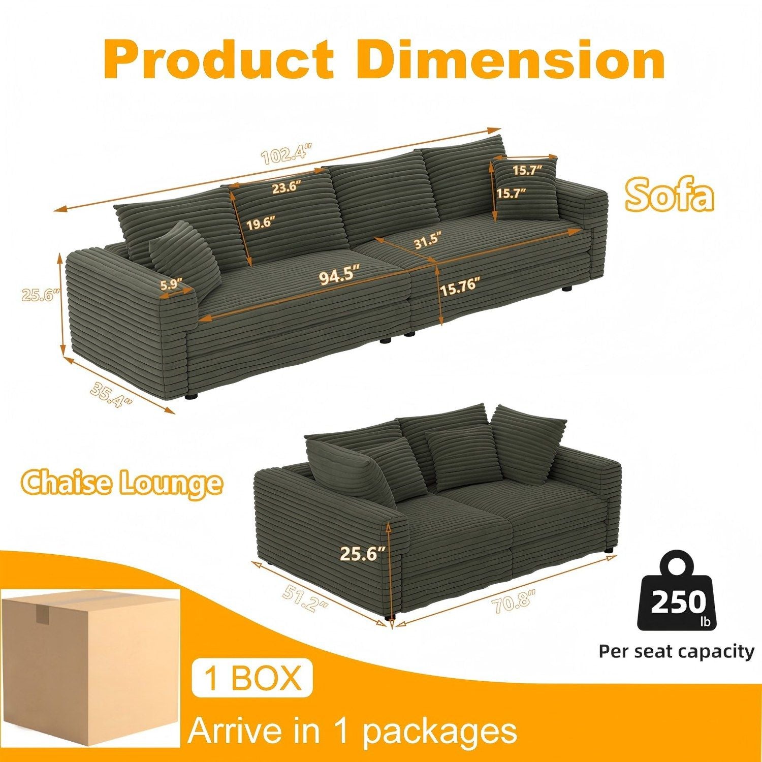 Convertible Deep Seat Sofa With Soft Pillows And Ottomans