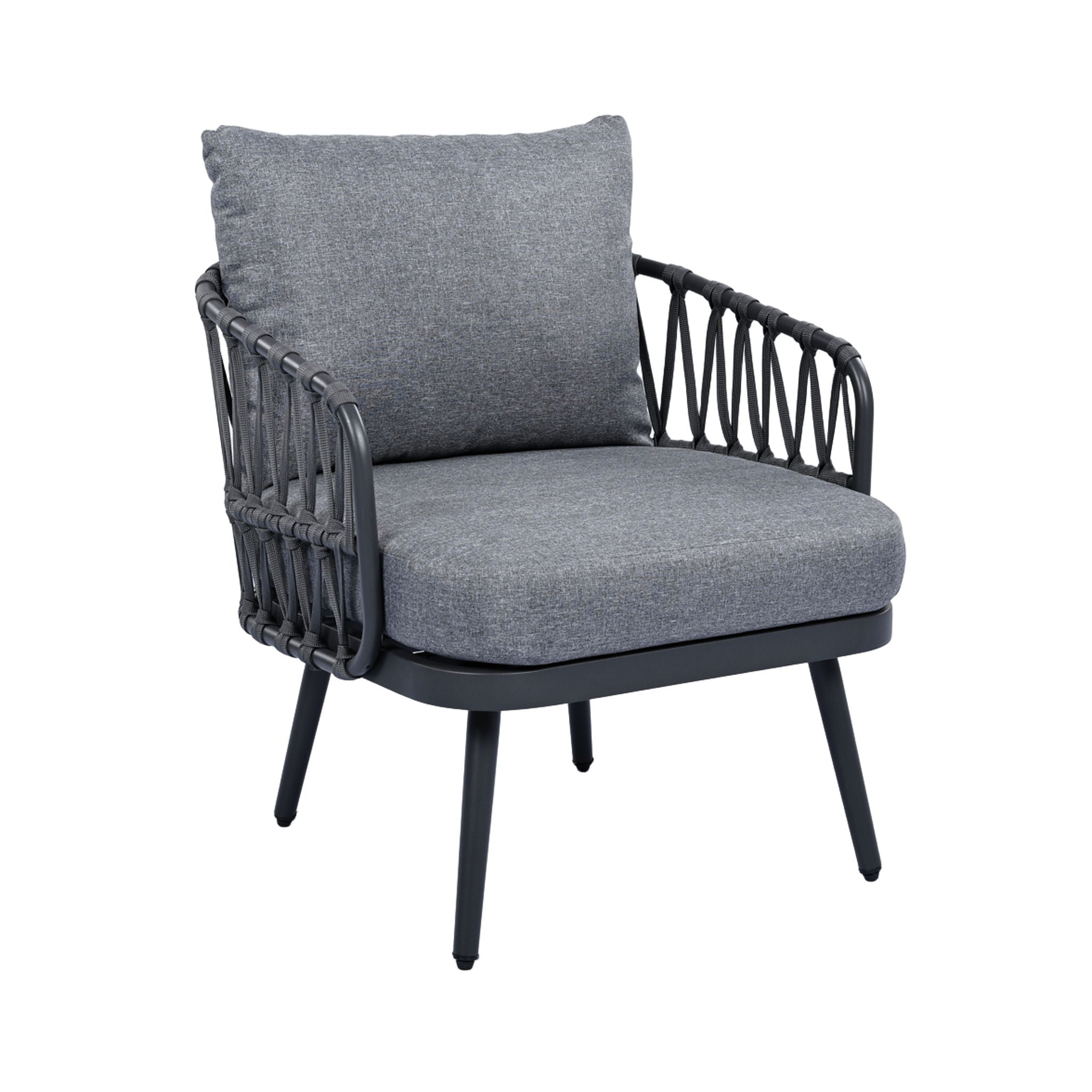 4 Piece Outdoor Patio Furniture Set, Metal Chairs With Woven Rope U Shaped Backrest