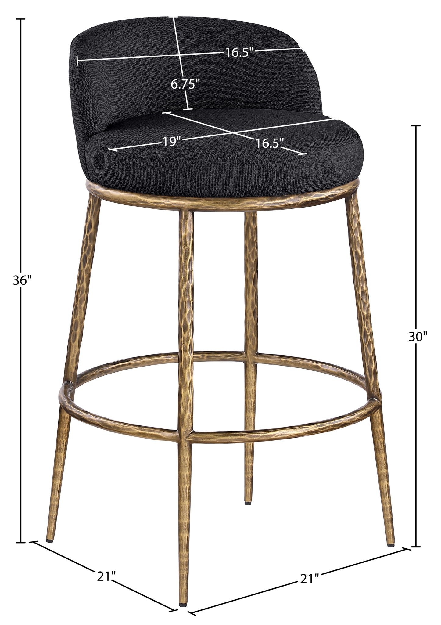 Ferro - Performance Fabric Upholstered Bar Stool - Antique Brass