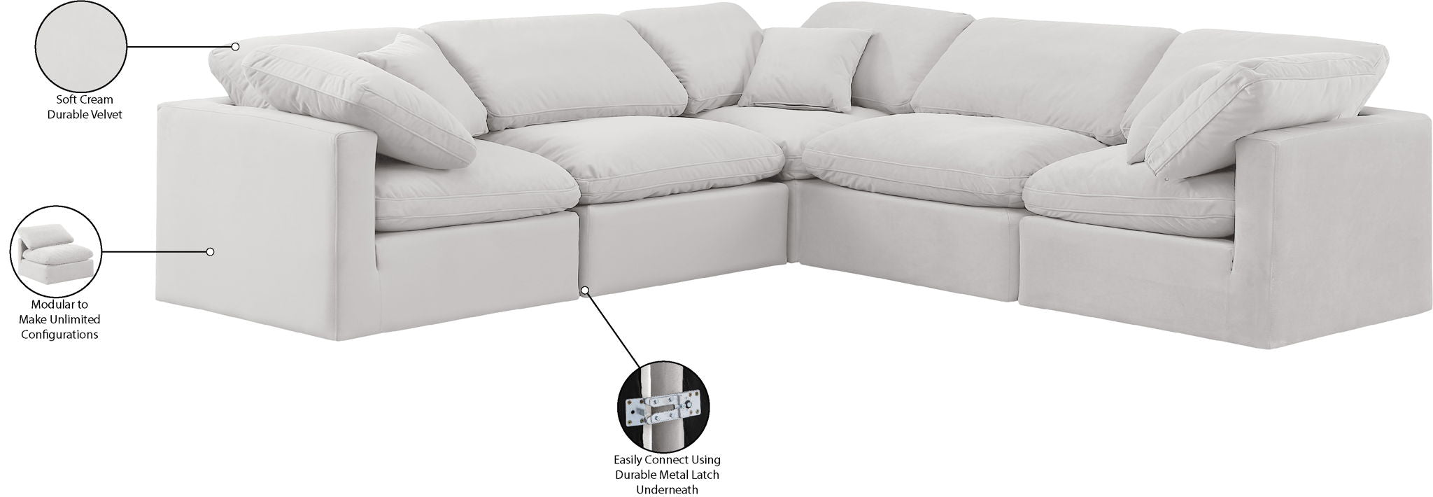 Indulge - Velvet 5 Piece Modular Corner Sectional