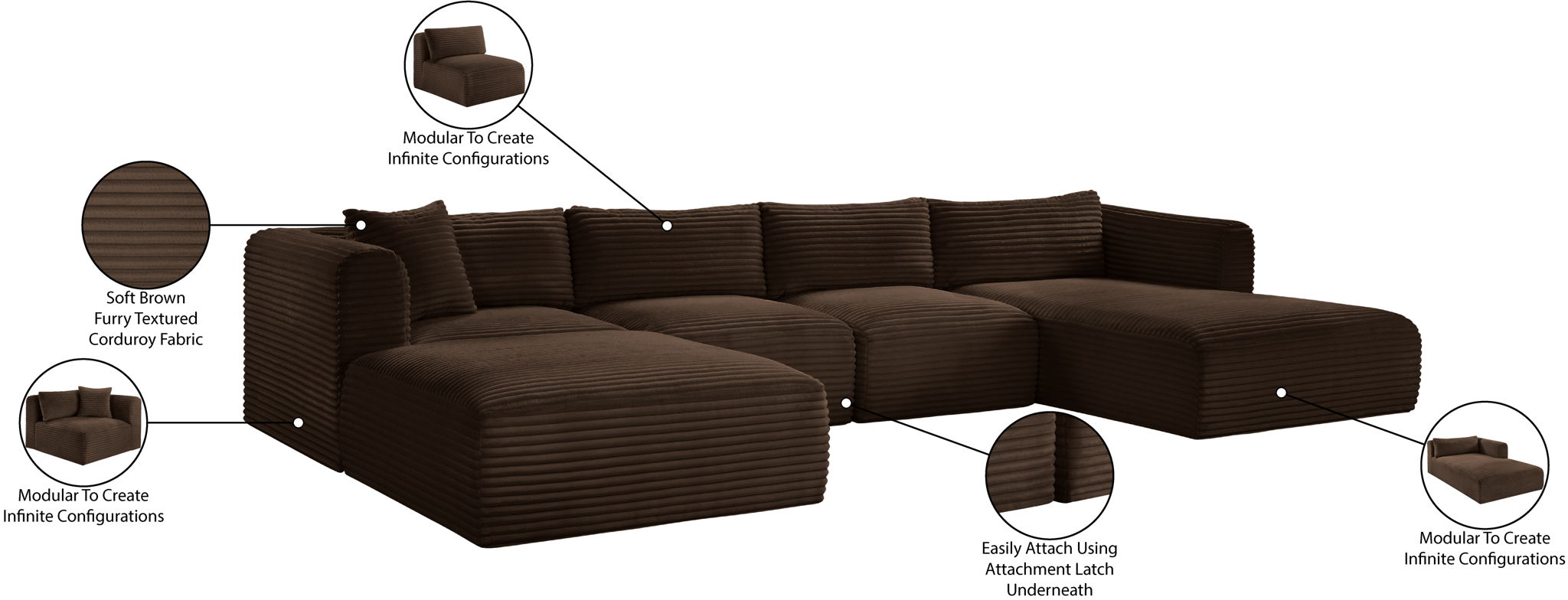 Shaggy - 5 Piece Modular Sectional With Chaise And Ottoman