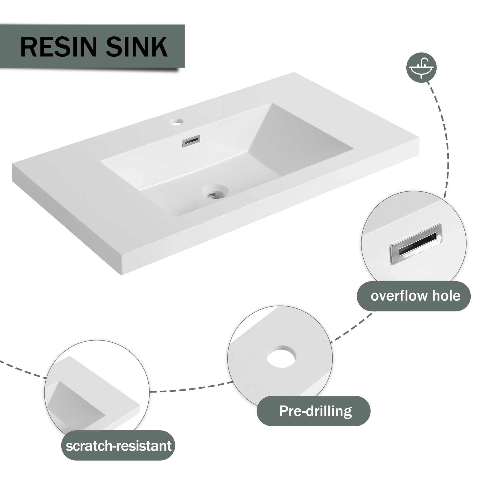 Modern Freestanding Bathroom Vanity With Resin Sink & Soft Close Cabinet Doors
