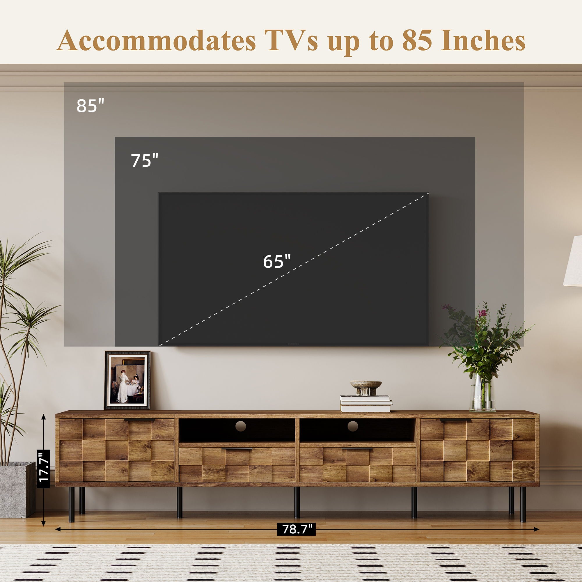 TV Stand With 2 Drawers, Media Console Table, Storage Cabinet With Cable Management
