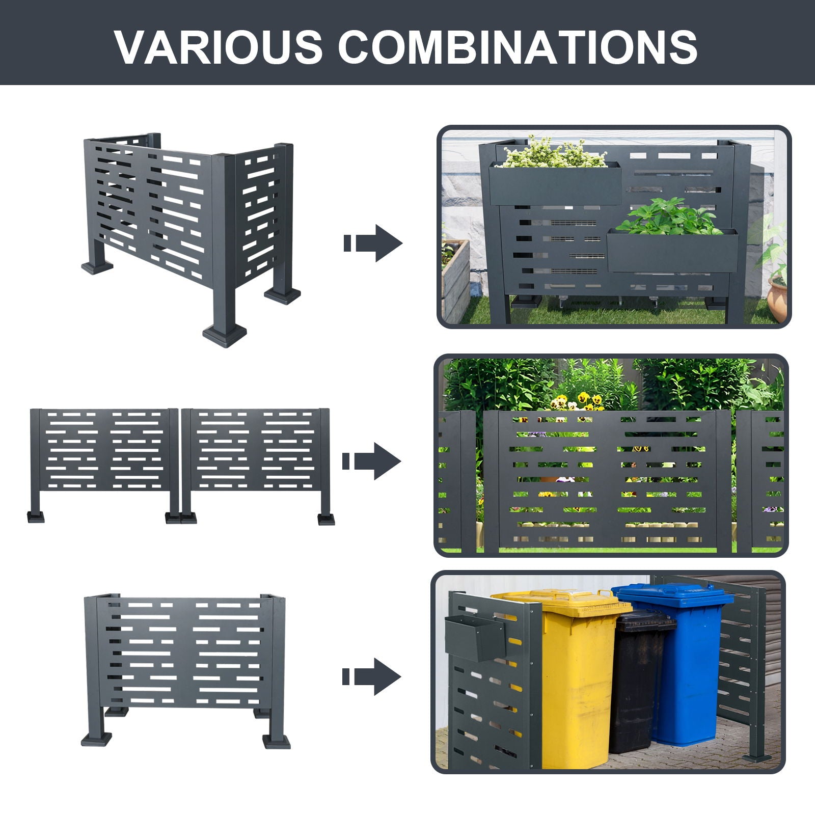 Air Conditioner Fence For Outdoor Units, Metal Privacy Fence Cover, Perfect To Conceal Air Conditioning Units, 3 Fence Panel