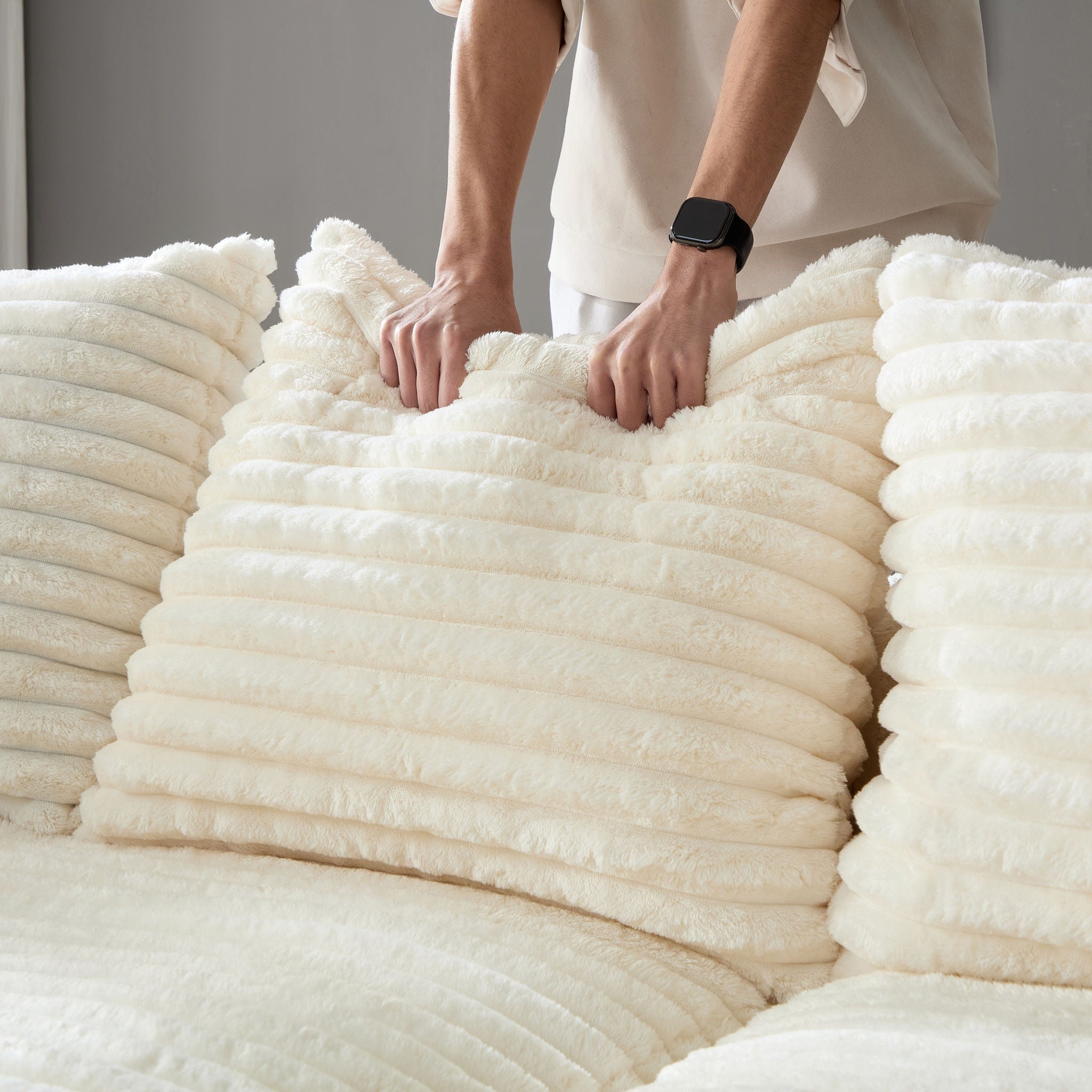 4 Seat Sofa With Soft Pillows And Movable Ottoman