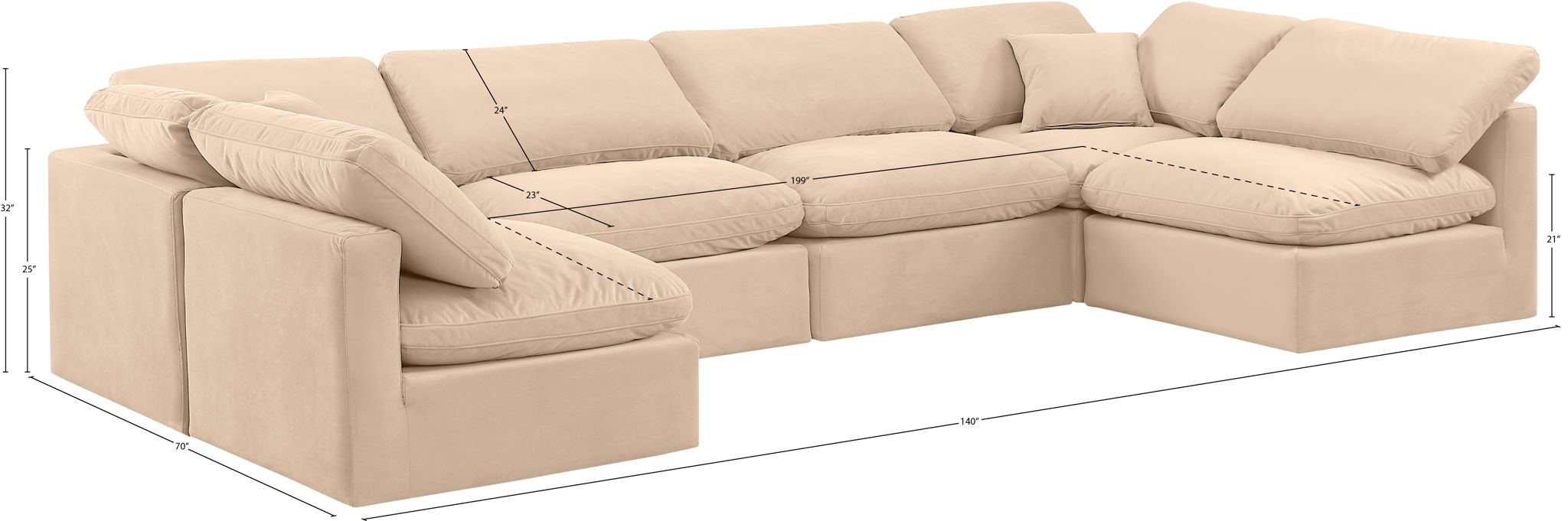 Indulge - Velvet 6 Piece Modular U-Shaped Sectional