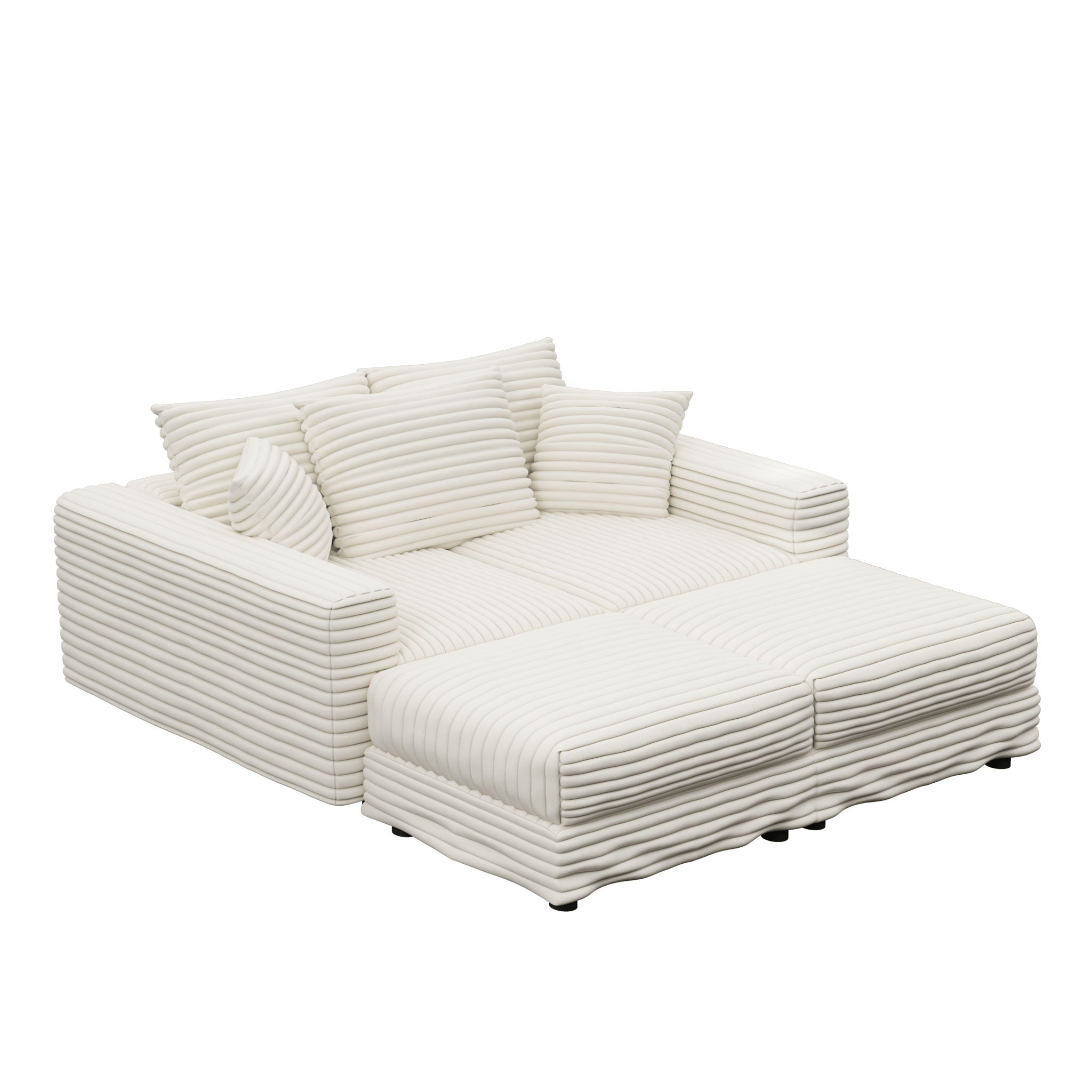 Deep Seat Convertible Sofa With Soft Pillows And Ottomans