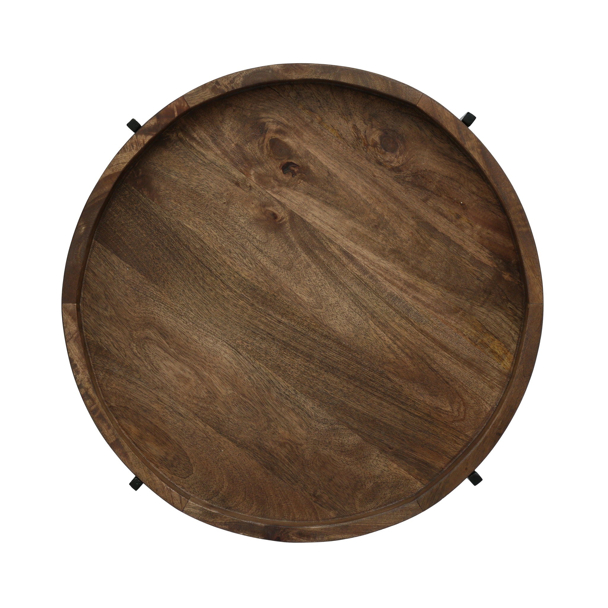Modern Industrial Round End Table With Tray Top And Foldable Iron Legs - Natural