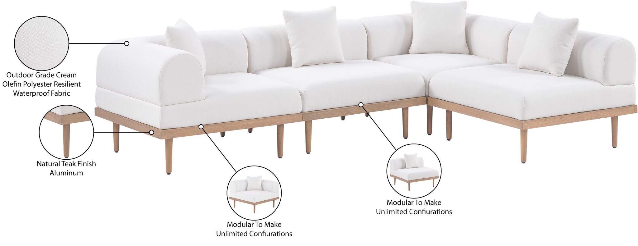 Laguna - 4 Piece 106.5" Upholstered Outdoor Patio Modular Sectional
