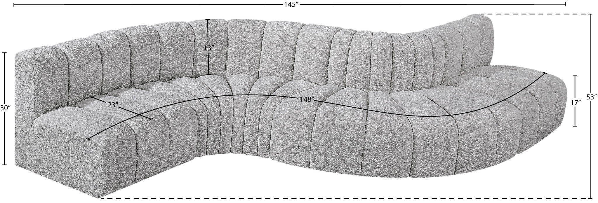 Arc - Boucle Fabric 6 Piece Curved Modular Sofa