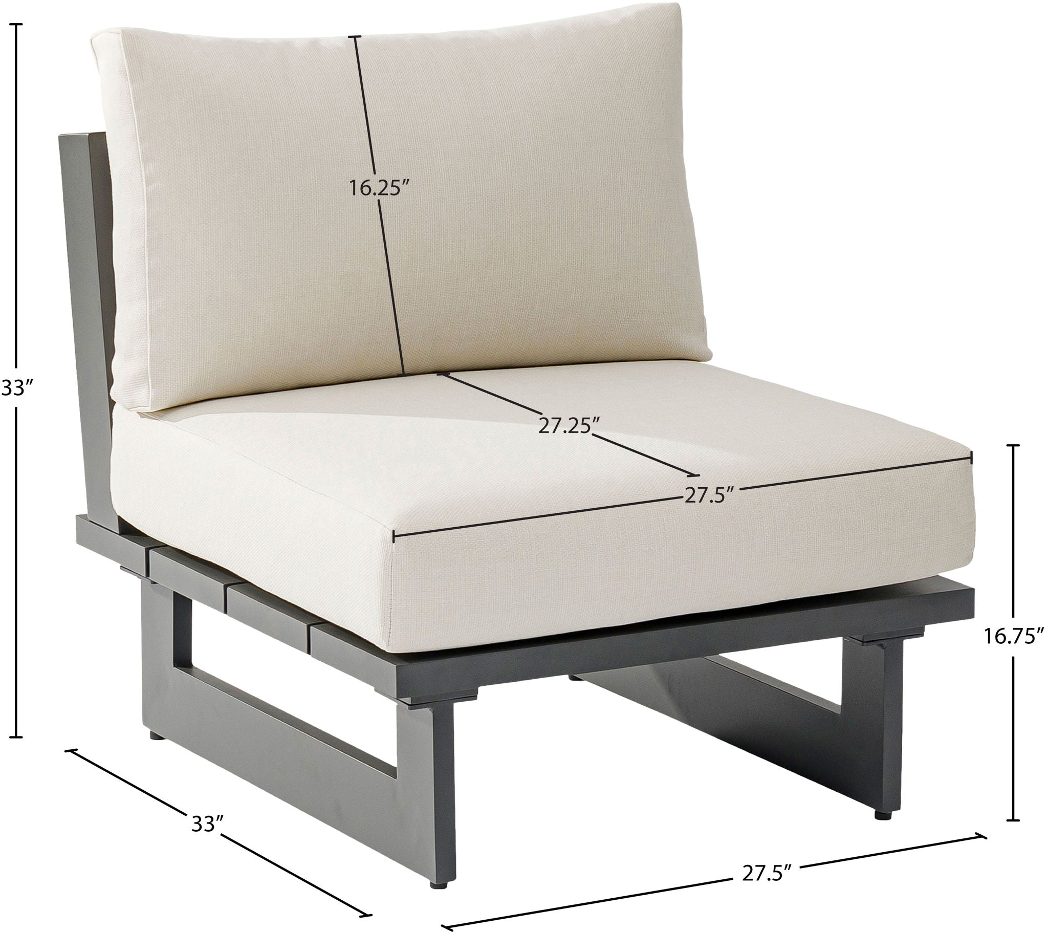 Maldives - Water Resistant Outdoor Patio Armless Chair With Gray Frame