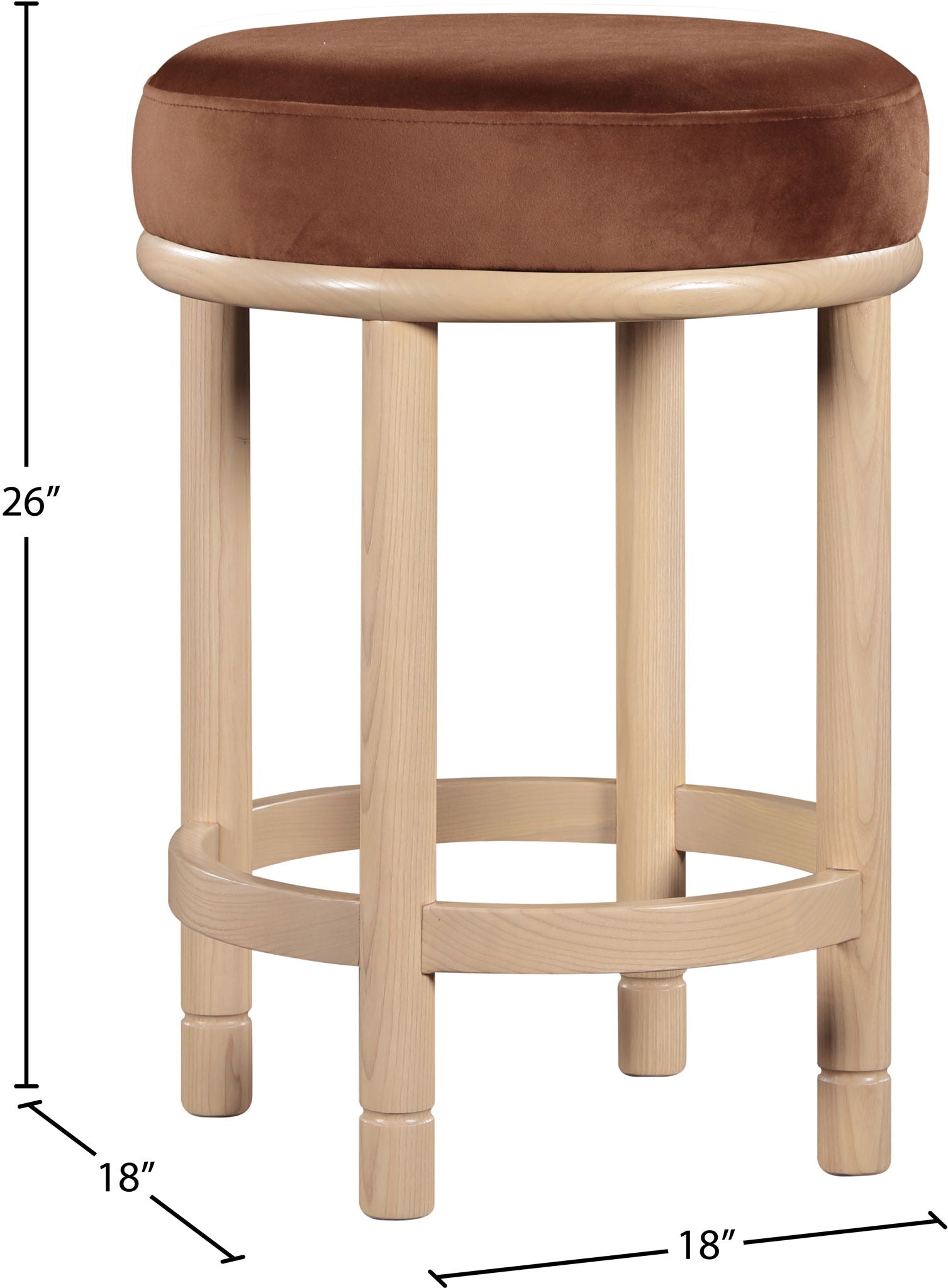 Monette - Counter Stool With Natural Base - Cognac