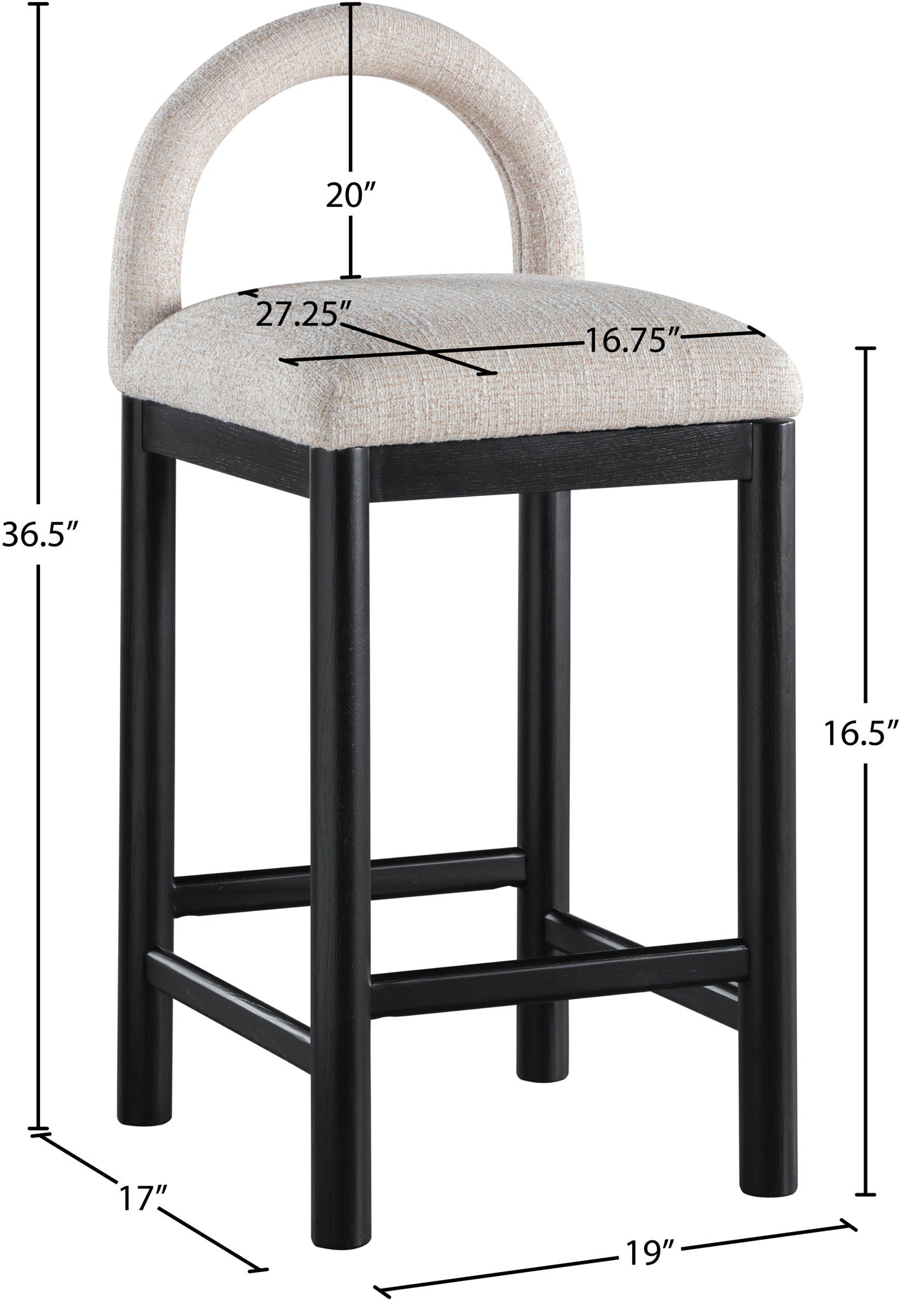Conrad - Linen Counter Stool With Black Legs