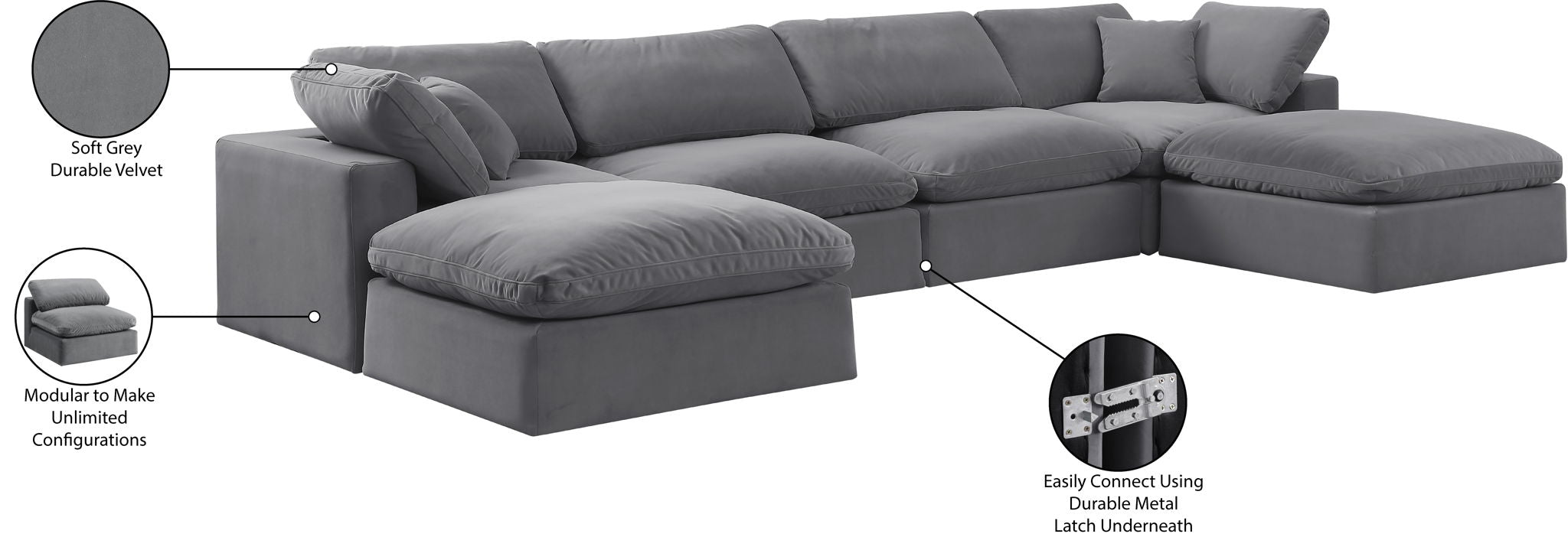 Comfy - 6 Piece Velvet Modular Double Chaise Sectional