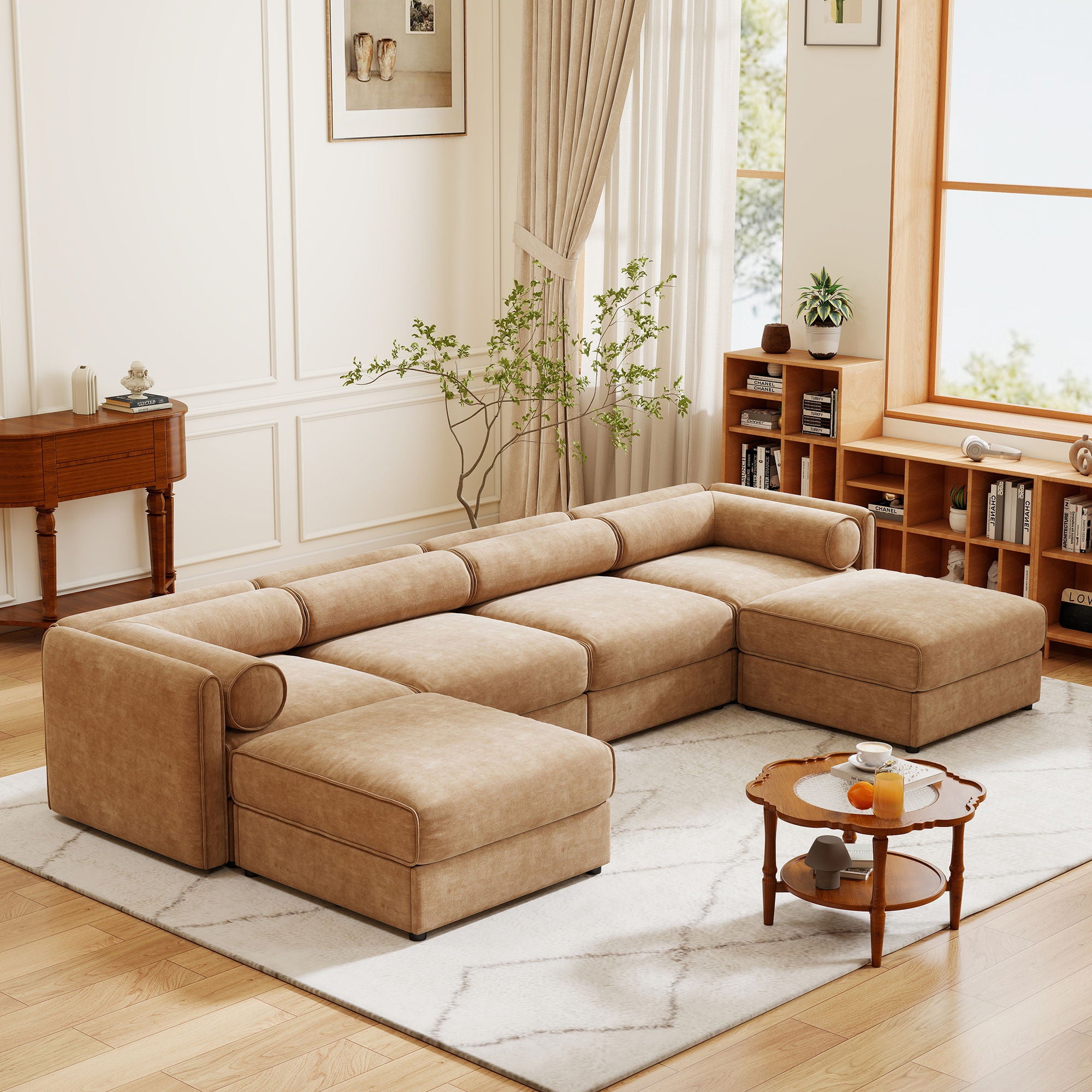 Contemporary Elegant Sofa With Storage And Ottoman
