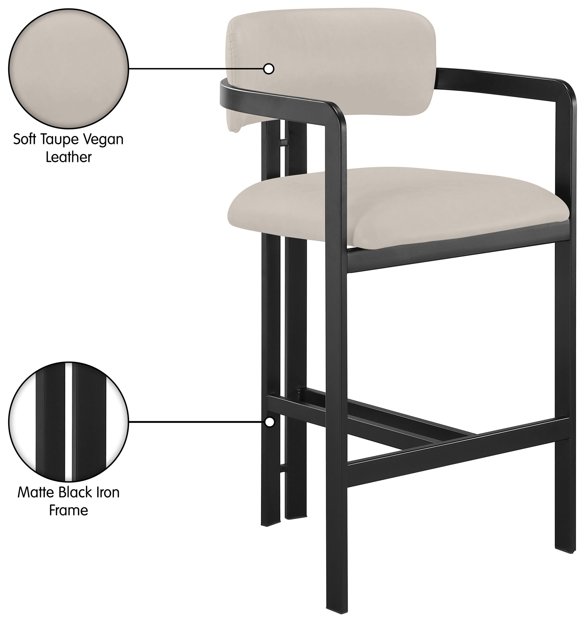 Aurum - Vegan Leather Upholstered Counter Stool - Taupe