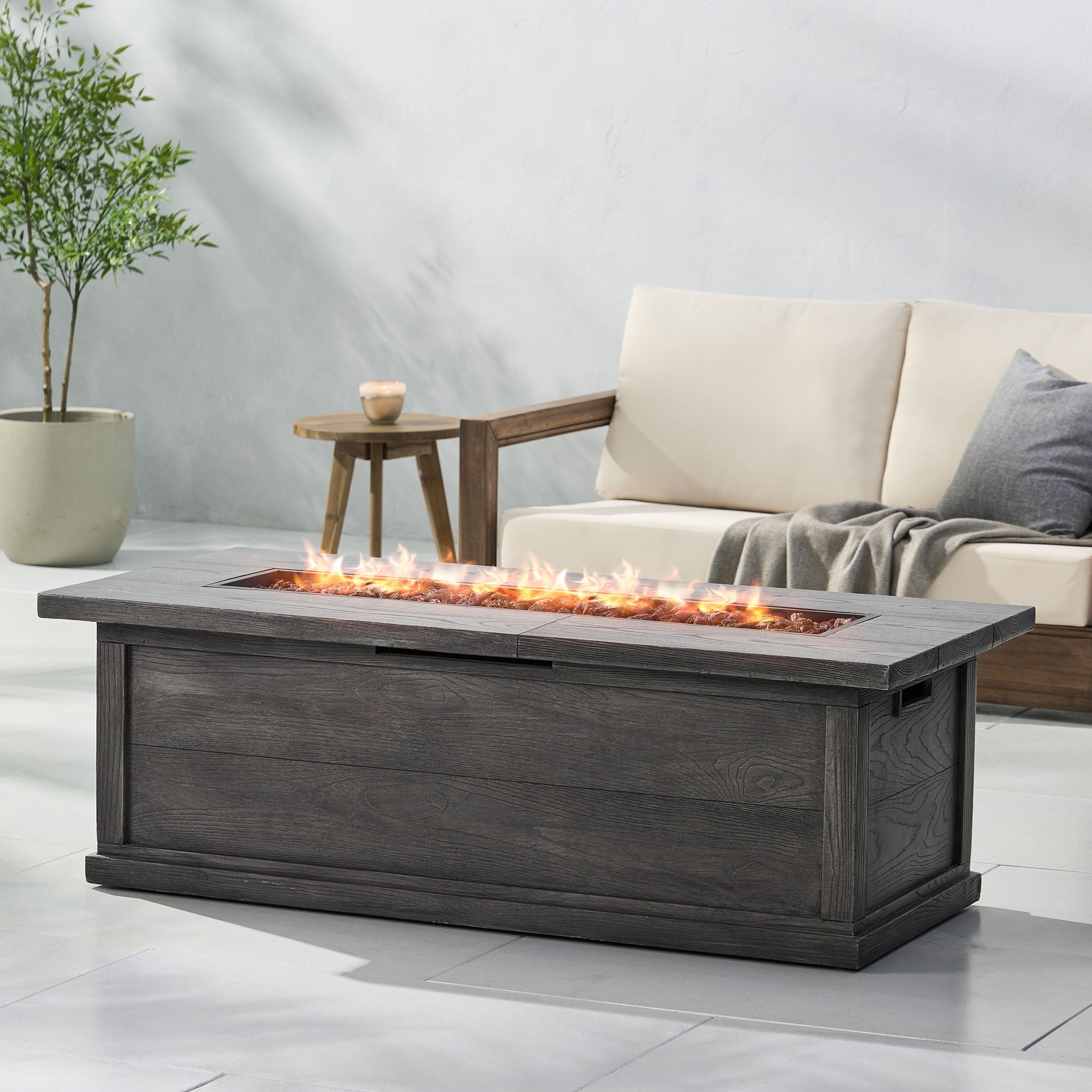 Transitional Rectangular Outdoor Propane Fire Pit With 50, 000 Btu