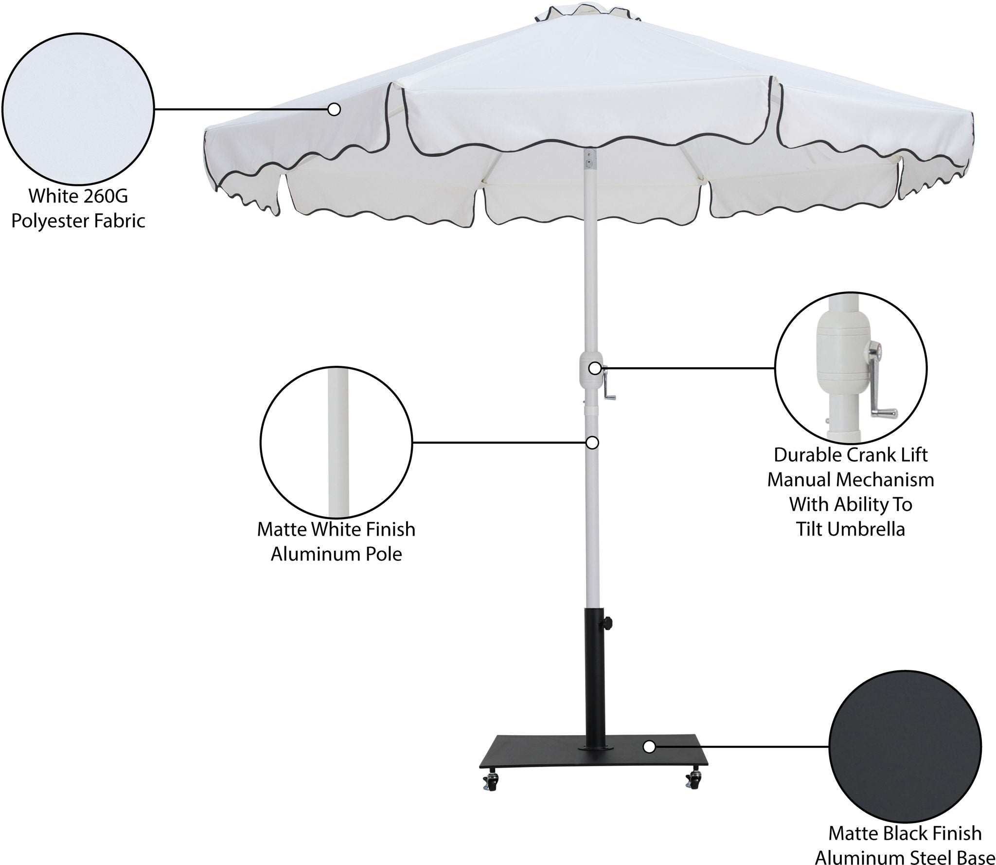 Amalfi - Aluminum Patio Umbrella - Black Base / White Pole