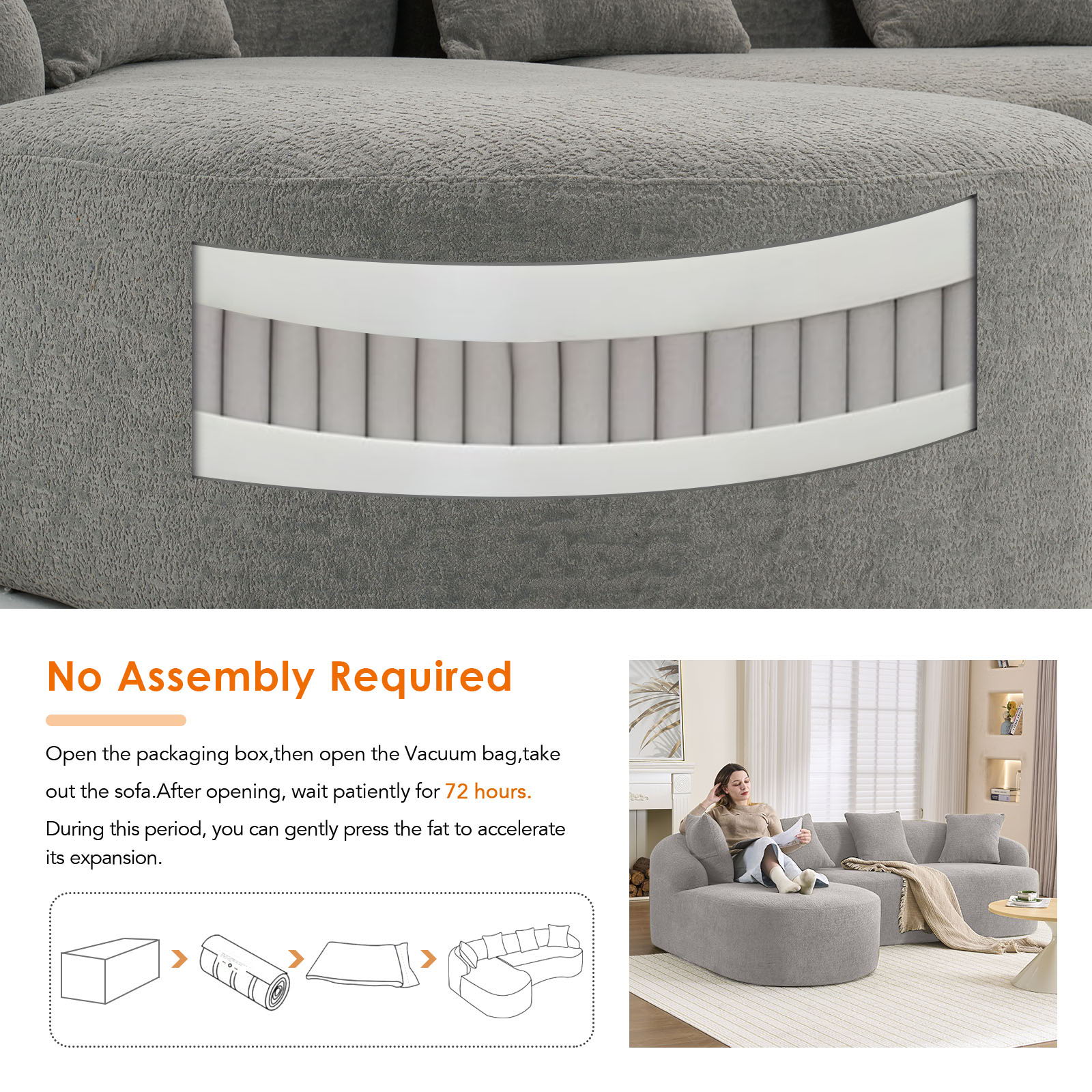Combined Sofa With 4 Pillows