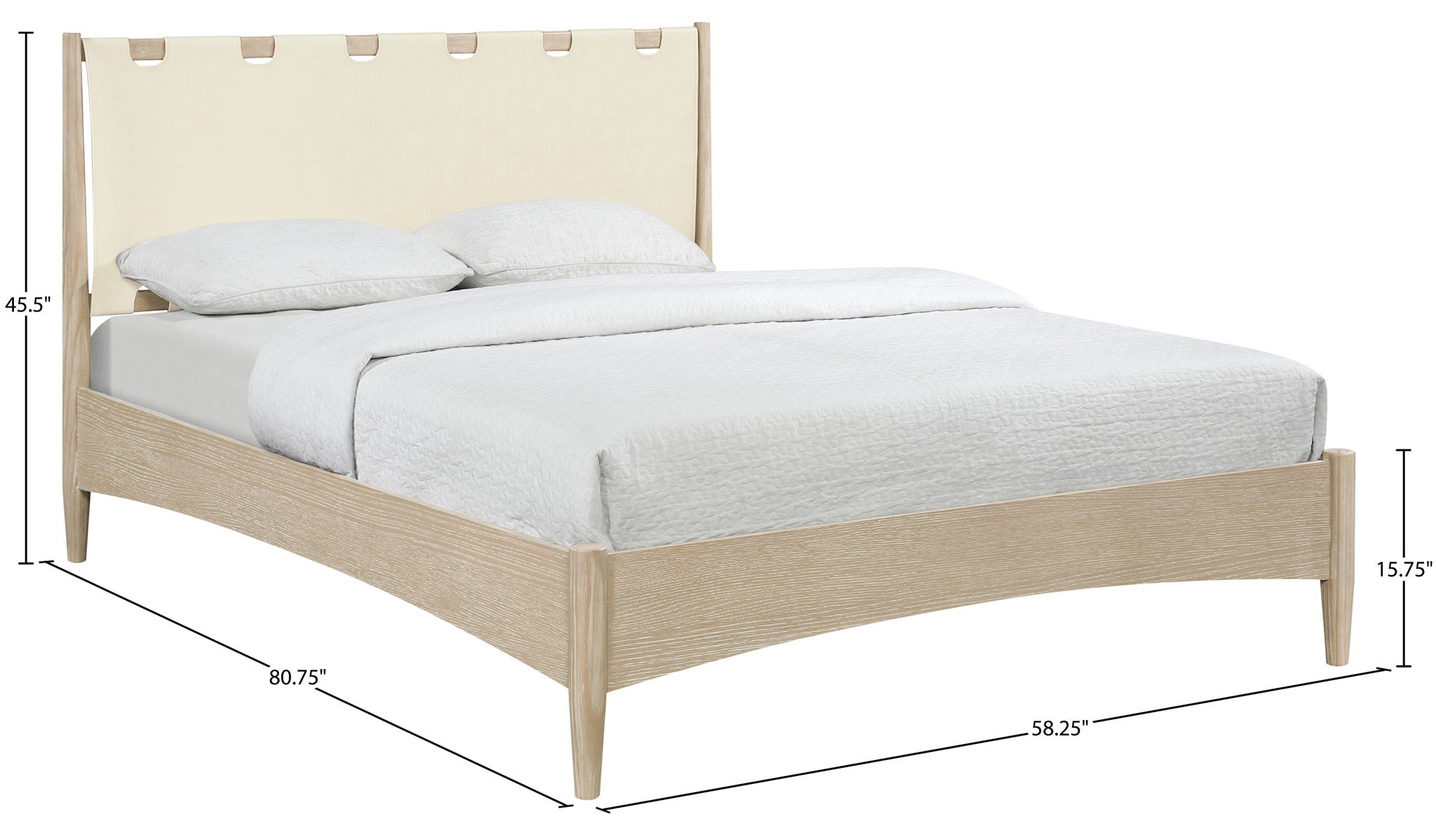 Santos - Vegan Leather Headboard And Wood Bed - Waxed Natural Frame