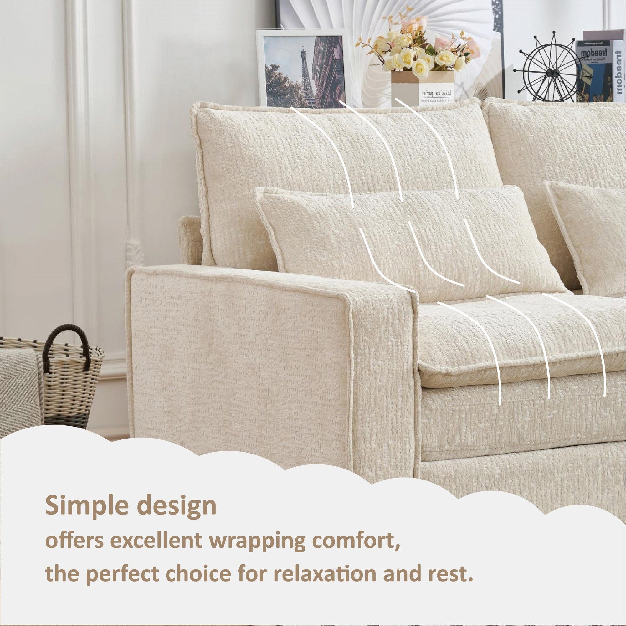 Modern Comfy L Shaped Sectional Sofa With Movable Ottoman