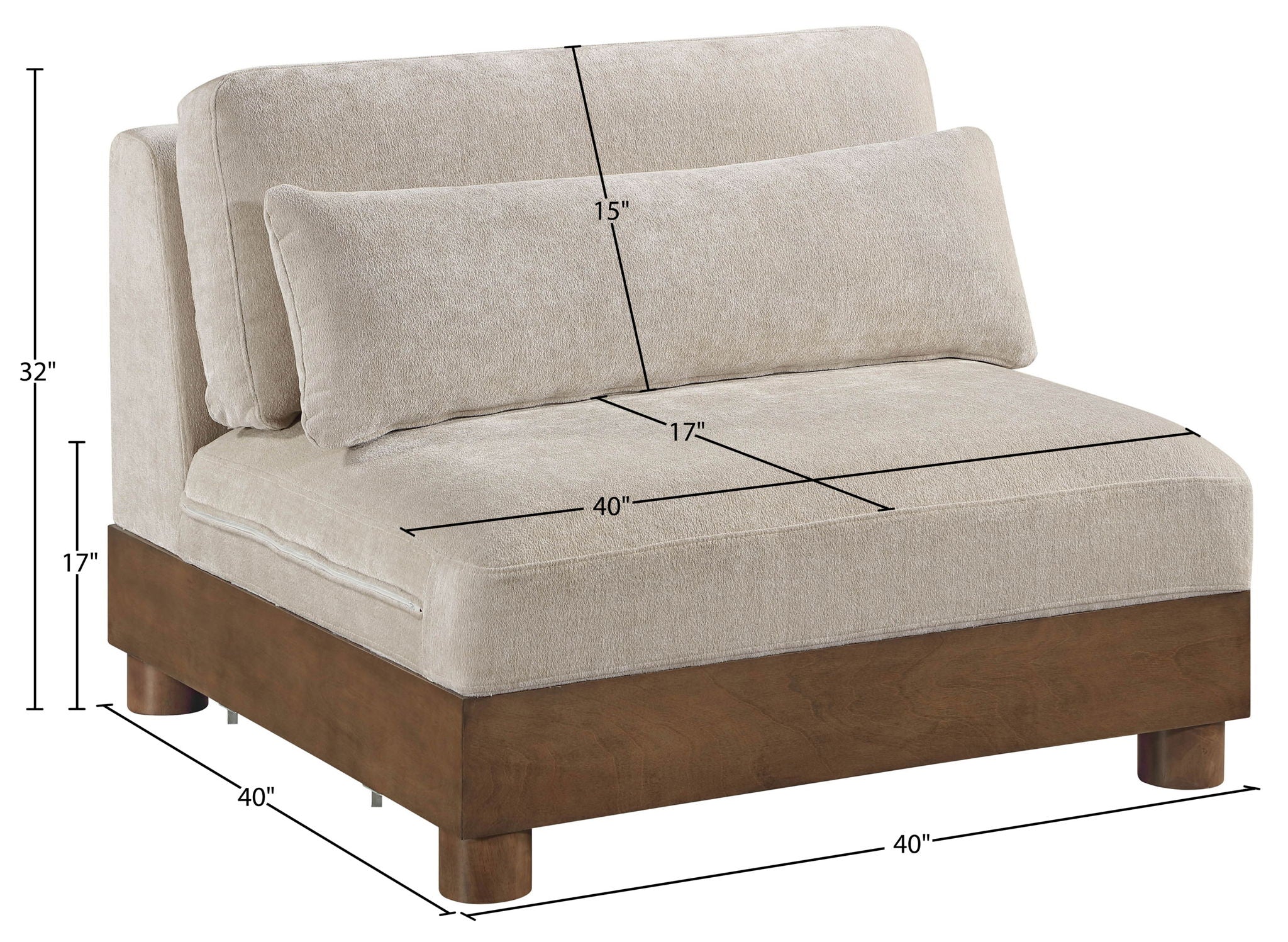 Turin - Chenille Fabric Upholstered Modular Armless Chair - Taupe / Brown Walnut