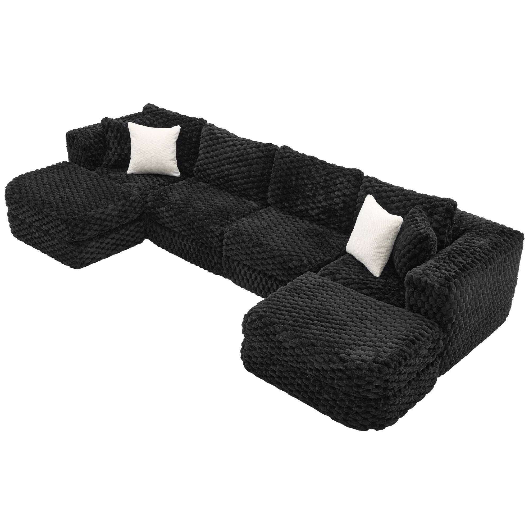 Modular Sectional Sofa, Boneless Couch With 2 Movable Ottomans