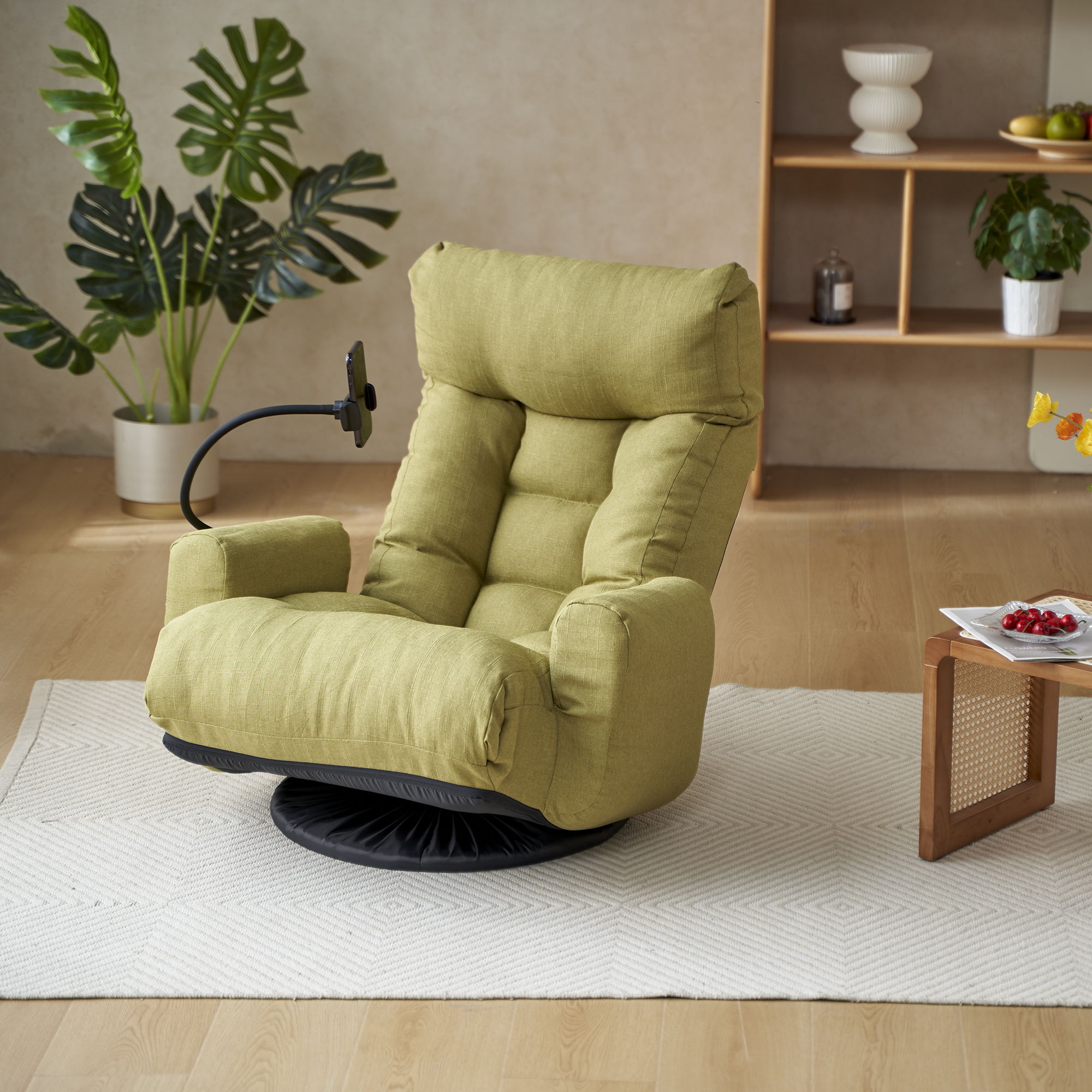 Adjustable Swivel Lounge Chair With 360 Degree Rotating Seat And Headrest Support