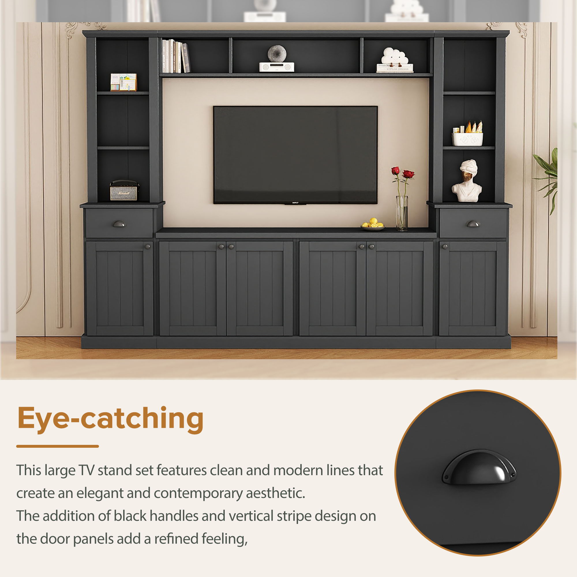 Minimalist Entertainment Wall Unit Set With Bridge For TVs Up To 75"