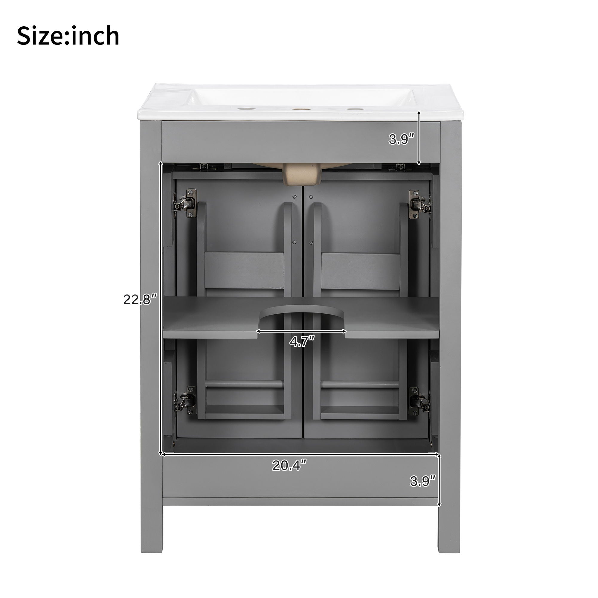 Bathroom Vanity With Ceramic Sink, Soft Close Doors, Flip Drawer, Double Layer Door Shelves