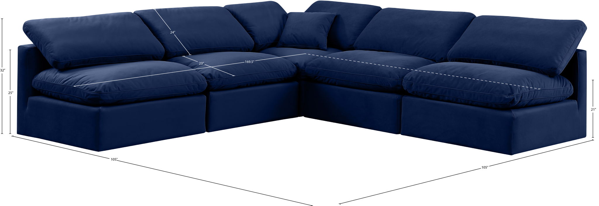 Indulge - Velvet 5 Piece Modular Corner Armless Sectional