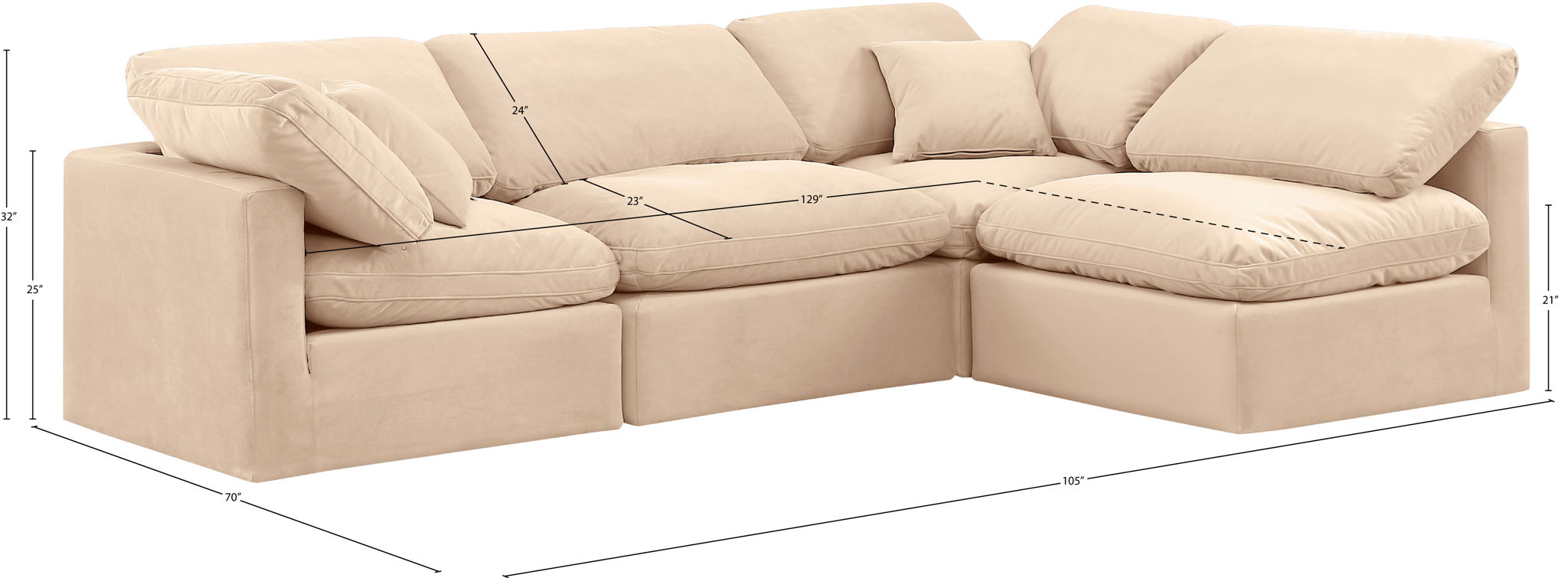 Indulge - Velvet 4 Piece Modular Sectional