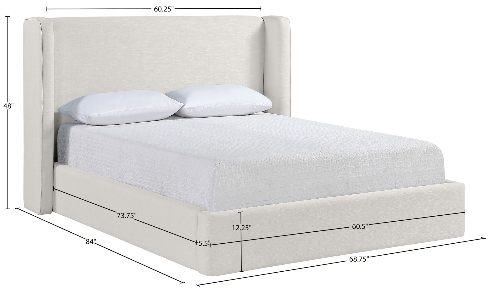 Kendall - Linen Textured Fabric Upholstered Bed - Cream