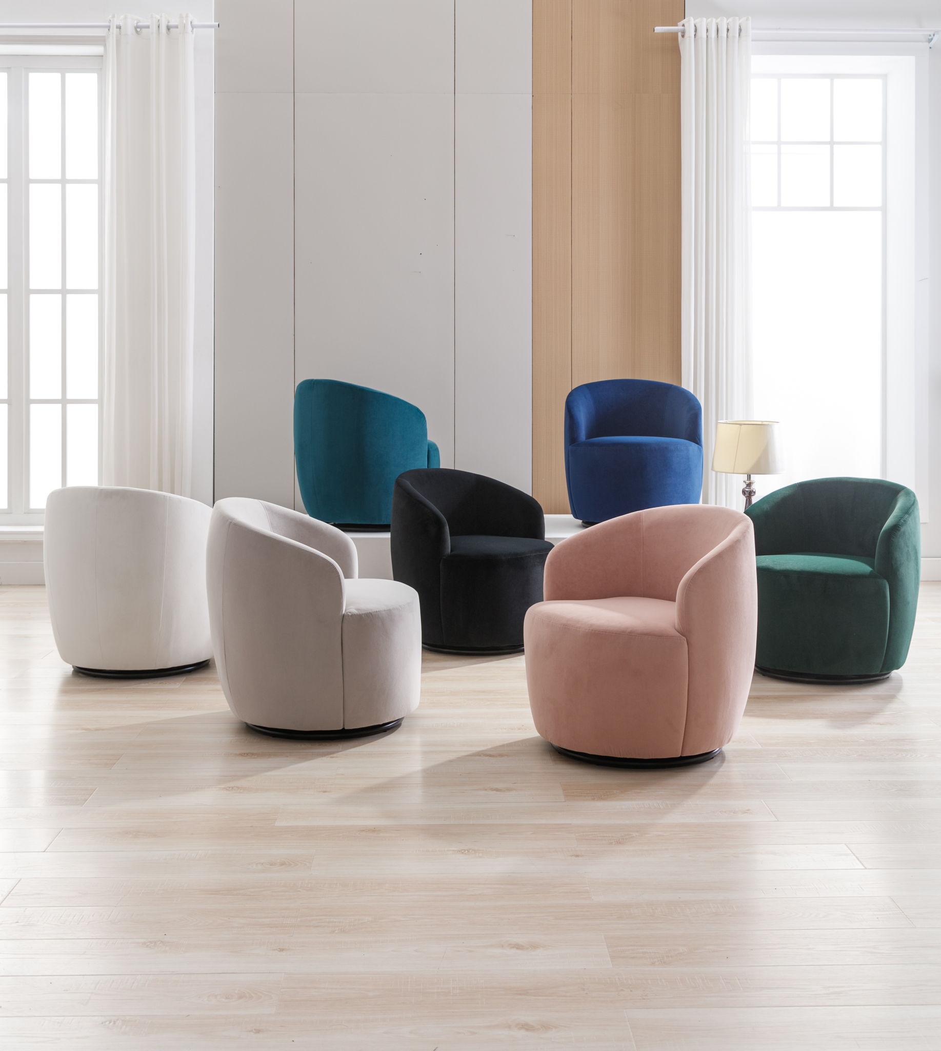 Swivel Accent Armchair Barrel Chair With Powder Coating Metal Ring