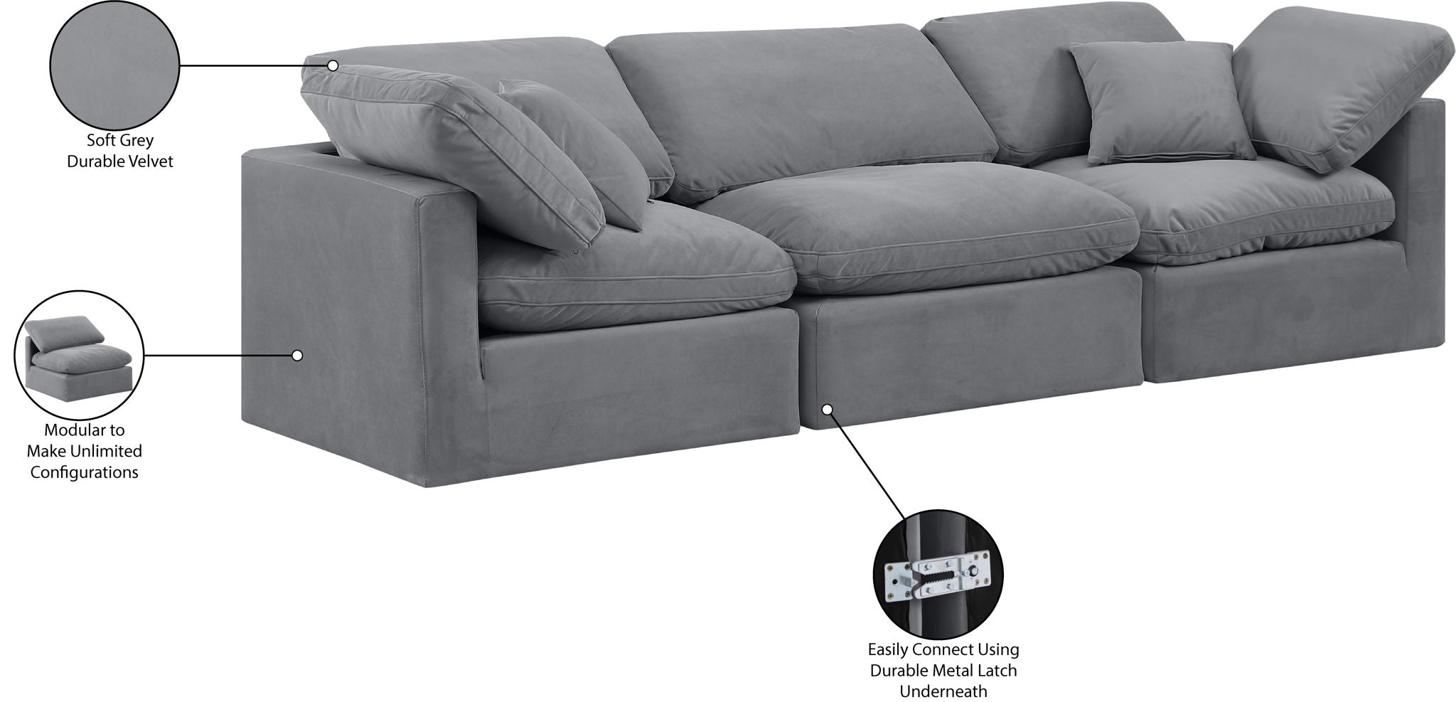 Indulge - Velvet 3 Seat Modular Sofa