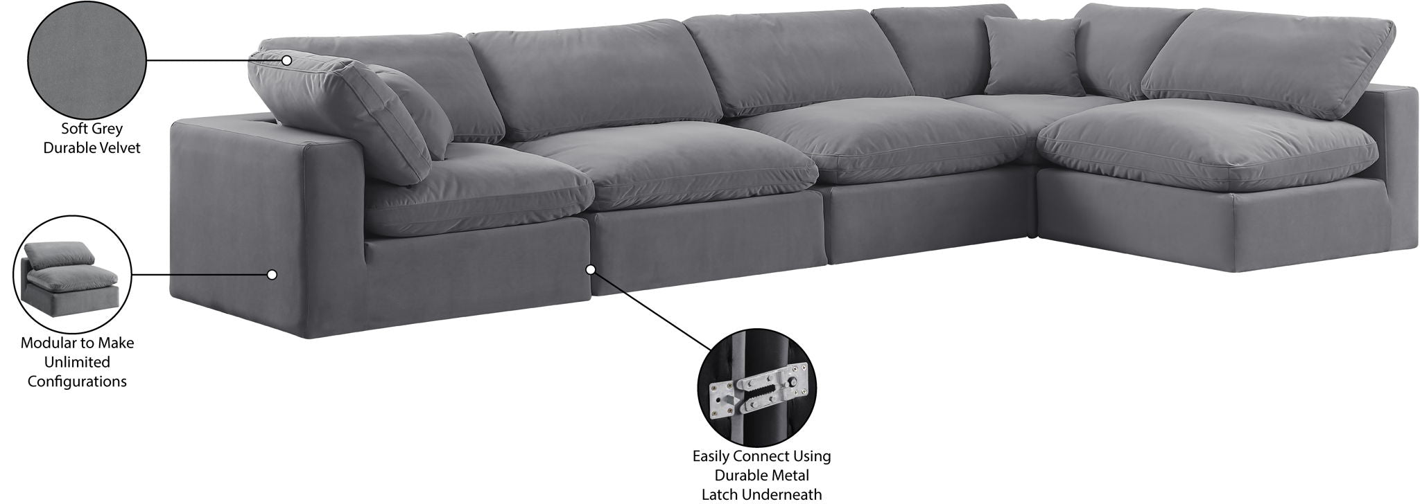 Comfy - 5 Piece Velvet Modular Sectional