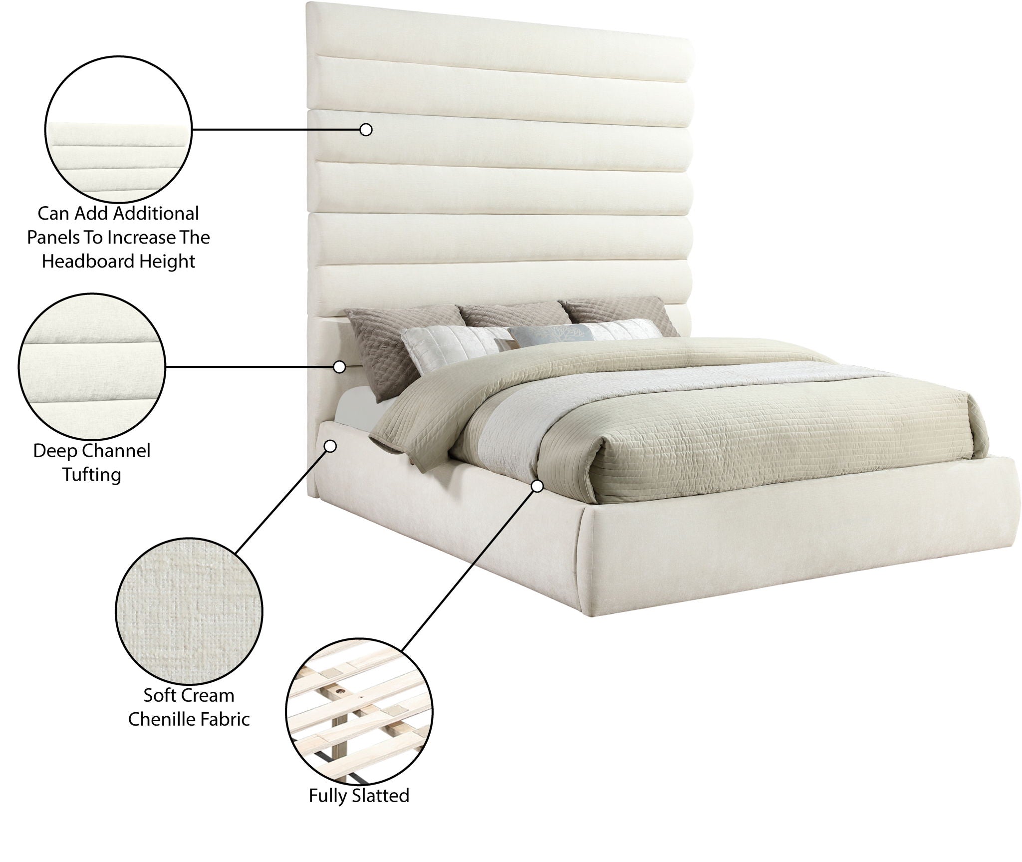 Adam - Chenille Fabric Bed With 89" Headboard