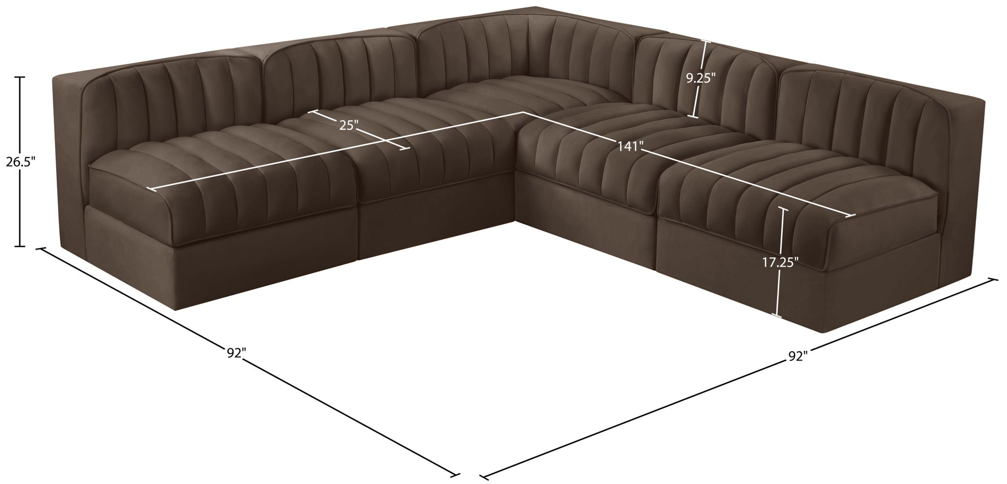 Rummi - Armless Velvet Performance Fabric Upholstered 5 Piece Modular Sectional