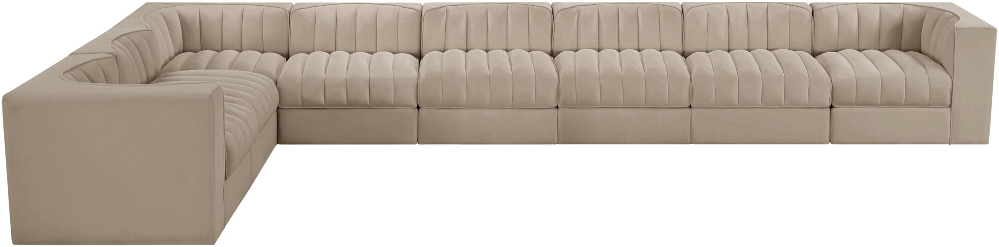 Rummi - Velvet Performance Fabric Upholstered 8 Piece Modular Sectional (With 3 Corner Chairs)