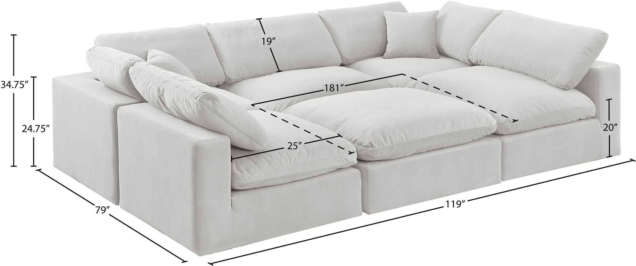 Comfy - 6 Piece Velvet Sectional