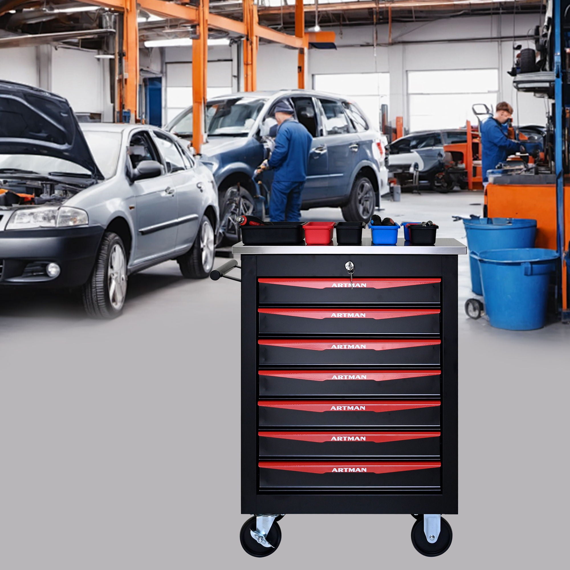 Drawer Multifunctional Tool Cart With Wheels For Garage
